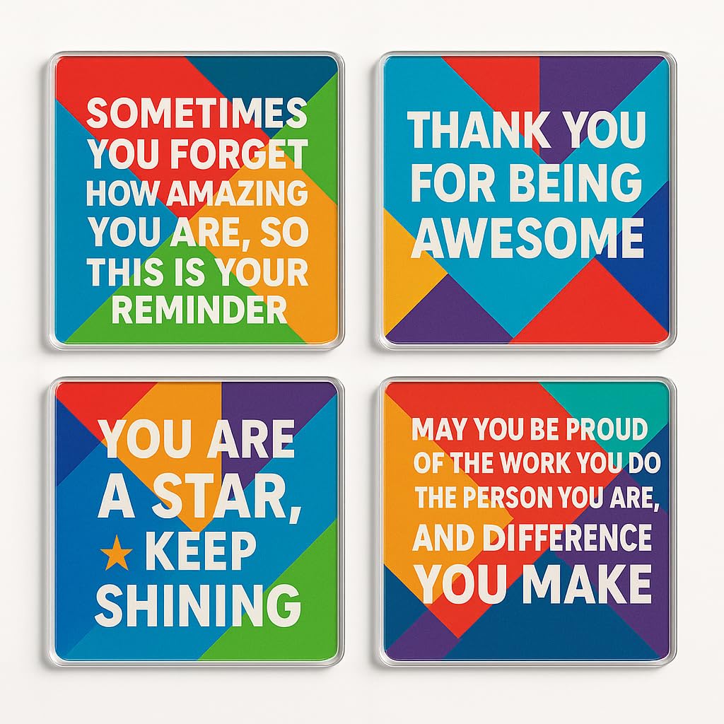 The Plum Penguin Inspire Geometry Acrylic Coaster Gift Set Of 4 With Inspirational Quotes - Motivational Geometric Drinkware For Home Or Office Décor