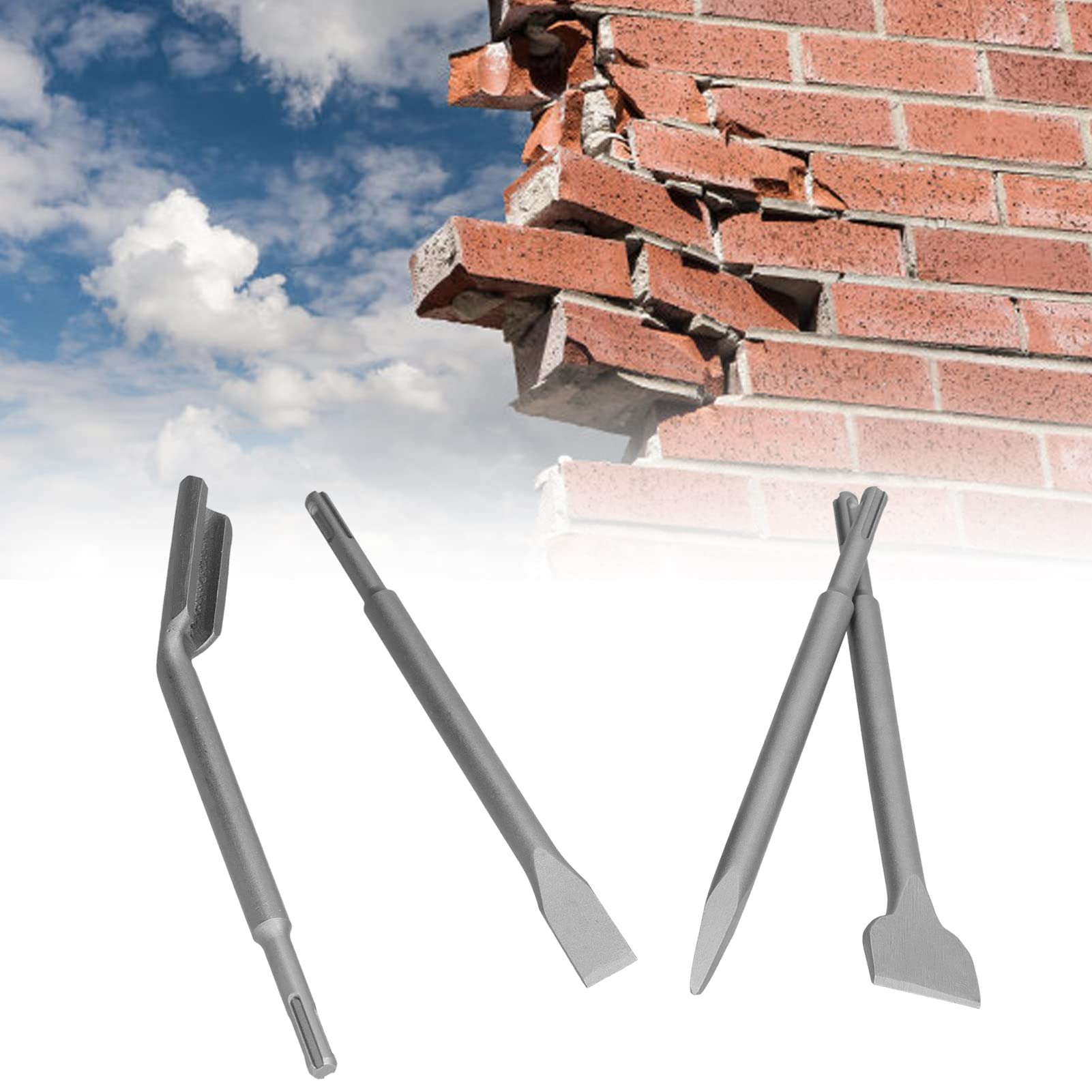 Set di 4 punte da martello per scalpello, set di punte per martello per calcestruzzo, incluso scalpello piatto e scalpello a sgorbia