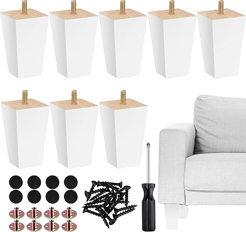 TURSTIN Juego de 8 patas cuadradas de madera maciza de 3 pulgadas para sofá, patas de repuesto para sofá, patas de muebles de mediados de siglo para