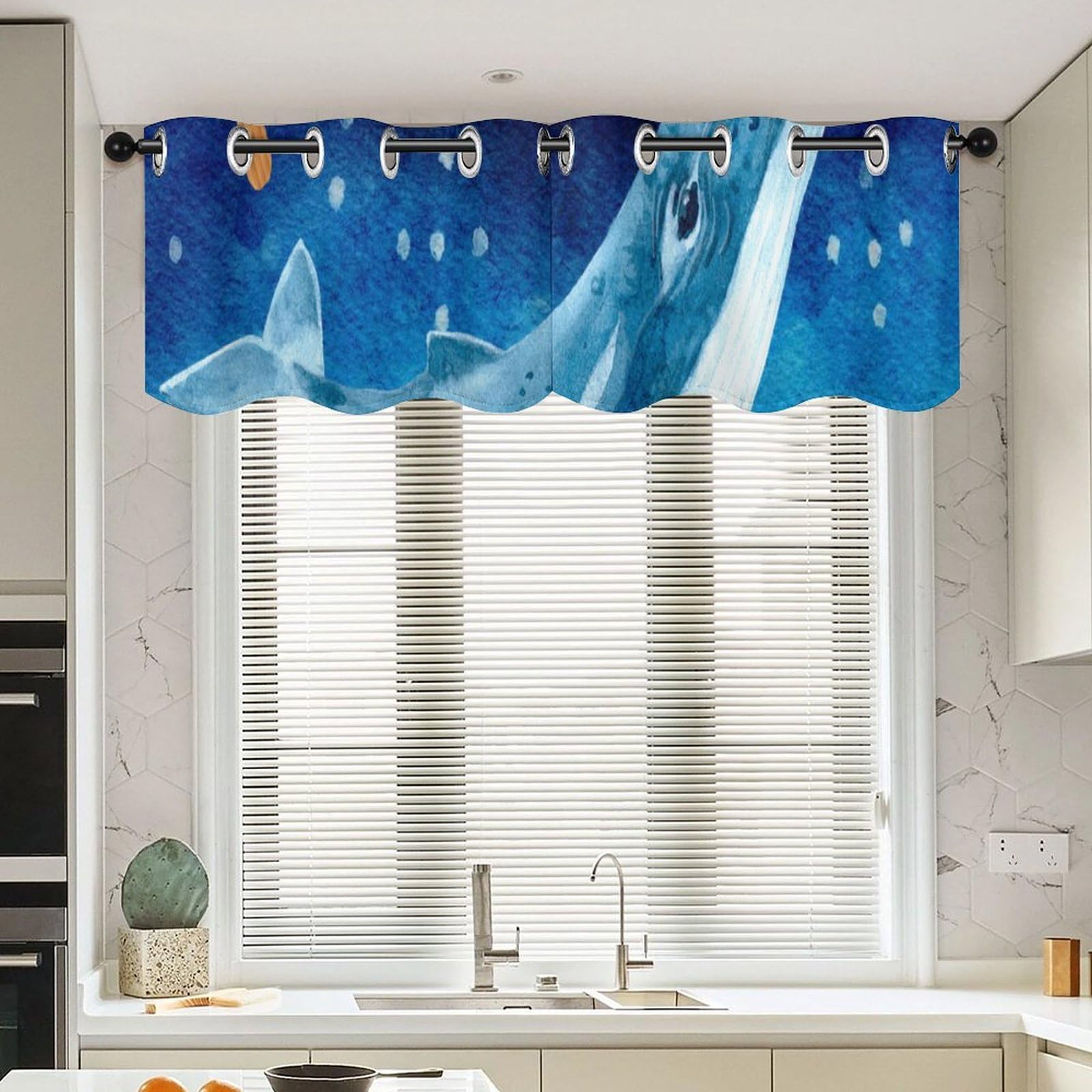 Cortinas cortas de diseño de océano y playa para ventanas de salón y baño (52x18")