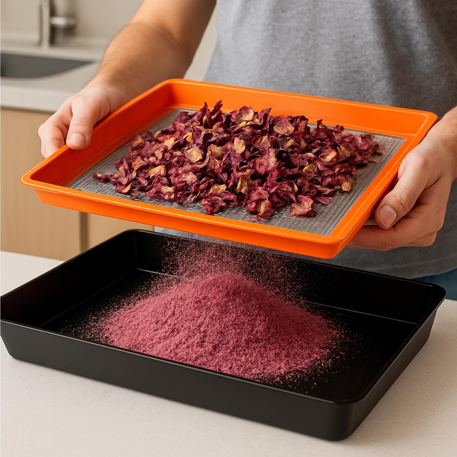 Trimming Tray, Ensemble de Bac de Tri, Bac de Tri pour Pollen et Herbes avec Tamis à Mailles Fines de 150 Microns, Ciseaux, Loupe et Brosse (Orange)