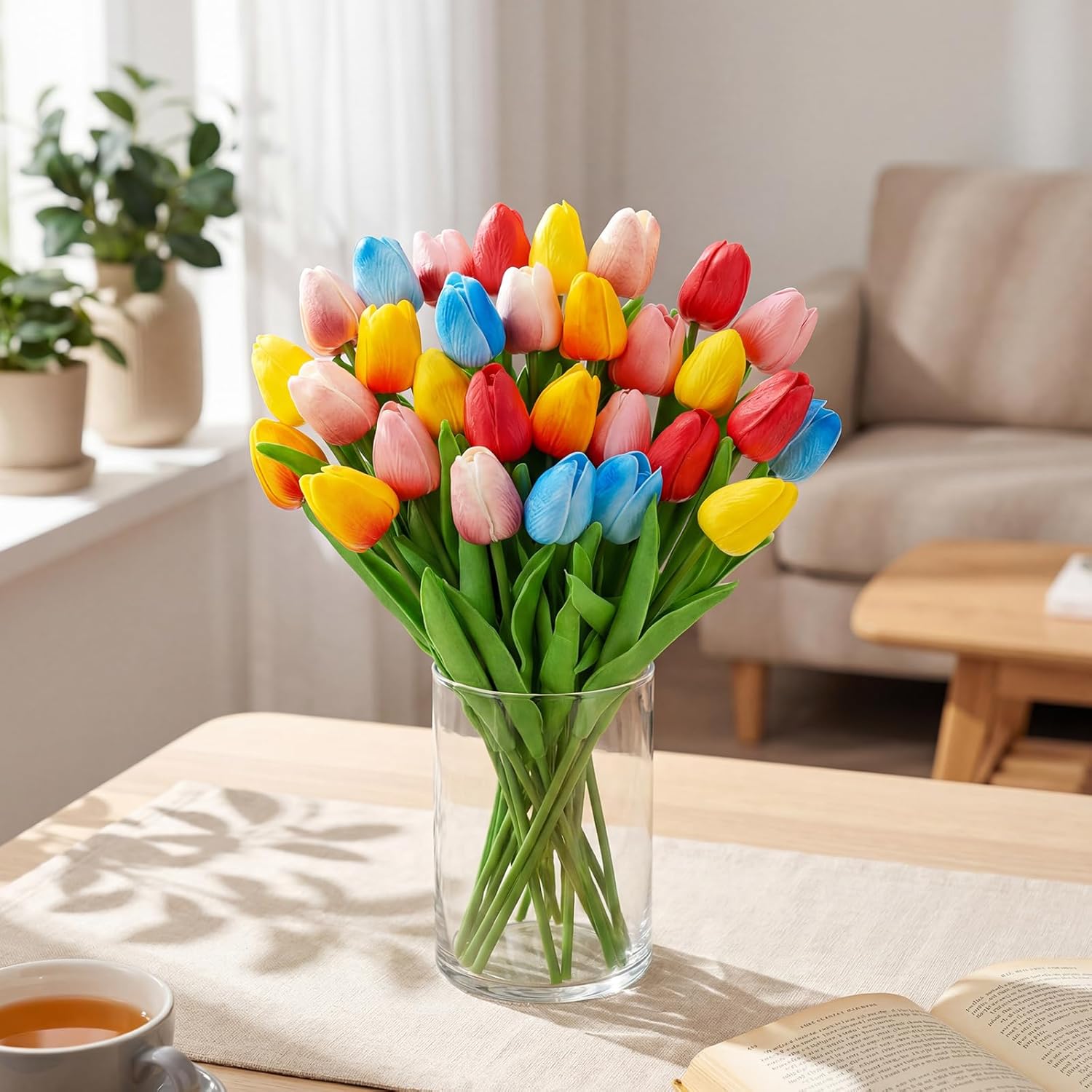Lyrow 30 Pcs Tulips Artificial Bouquet Flowers Faux Tulips for Home Kitchen Wedding Decorations,Gift Idea for Easter Decor Mother's Day Birthdays (Classic Color) - Image 9