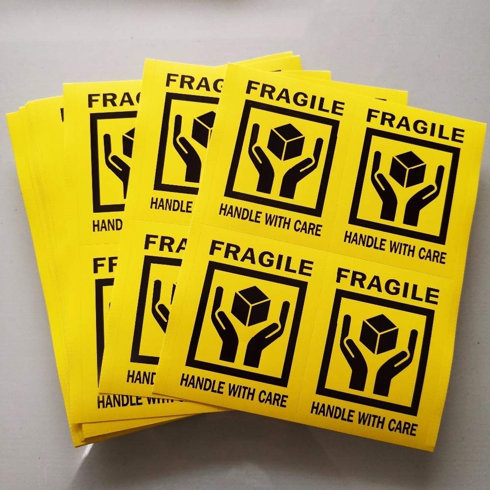 200pcs de POIGNÉE FRAGILE AVEC SOIN couleur jaune noir auto-adhésif Étiquette d'expédition Autocollant