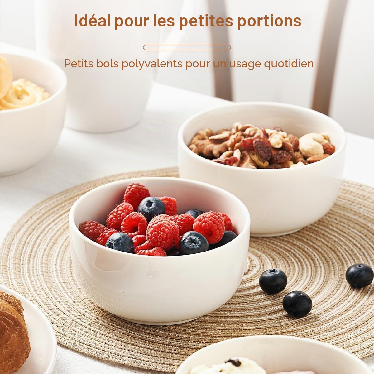 Jassceram Lot de 8 petits Bols à Céréales en Céramique de 350 ml pour Dessert, Crème glacée, Collation, Soupe, passent au Lave-vaisselle, au Micro-ondes et au Four, 11,4 cm, Blanc