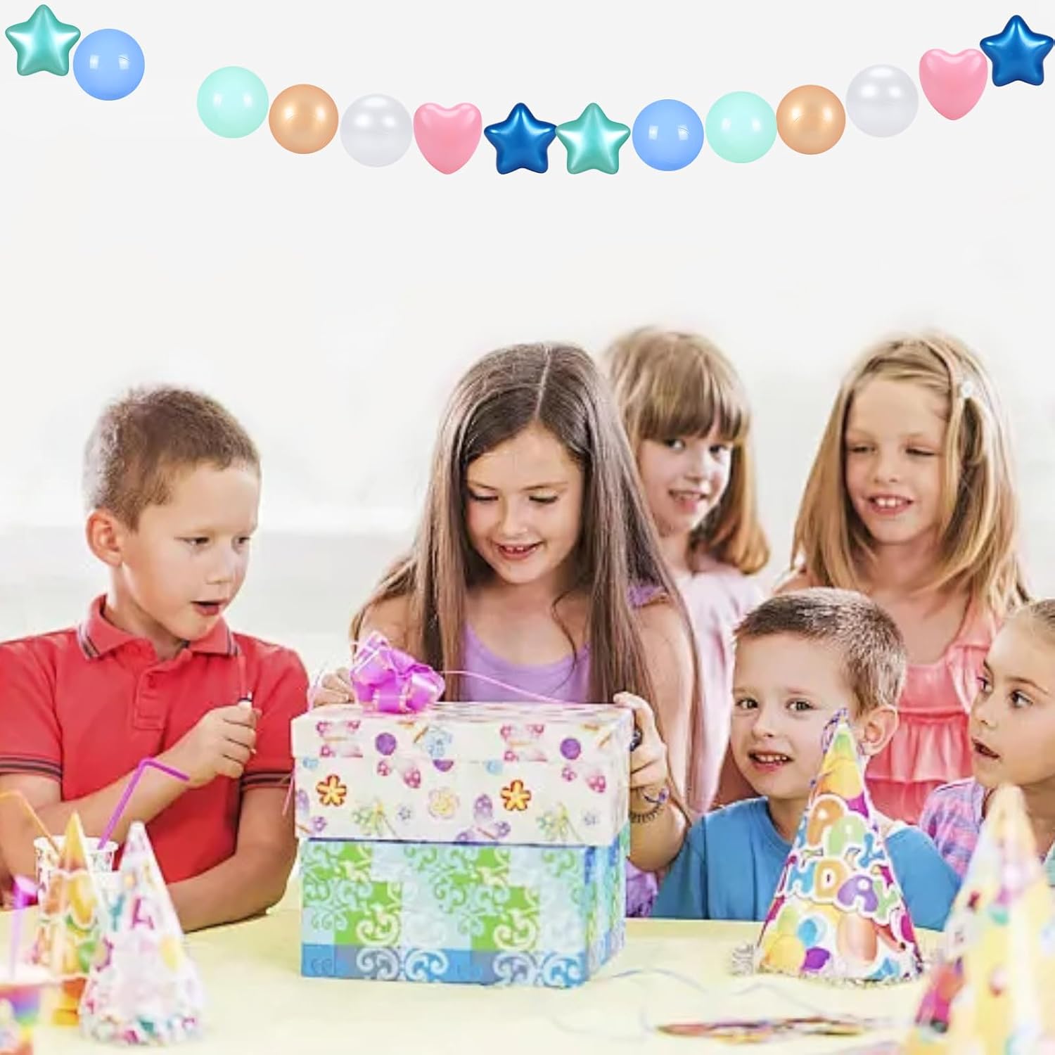 GOGOSO Star Ball Pit Balls for Ball Pit, Crush-Proof BPA Free Colorful Play Plastic Balls for Kids Toddler Christmas Party Decor Giant Friendship Bracelet Banner