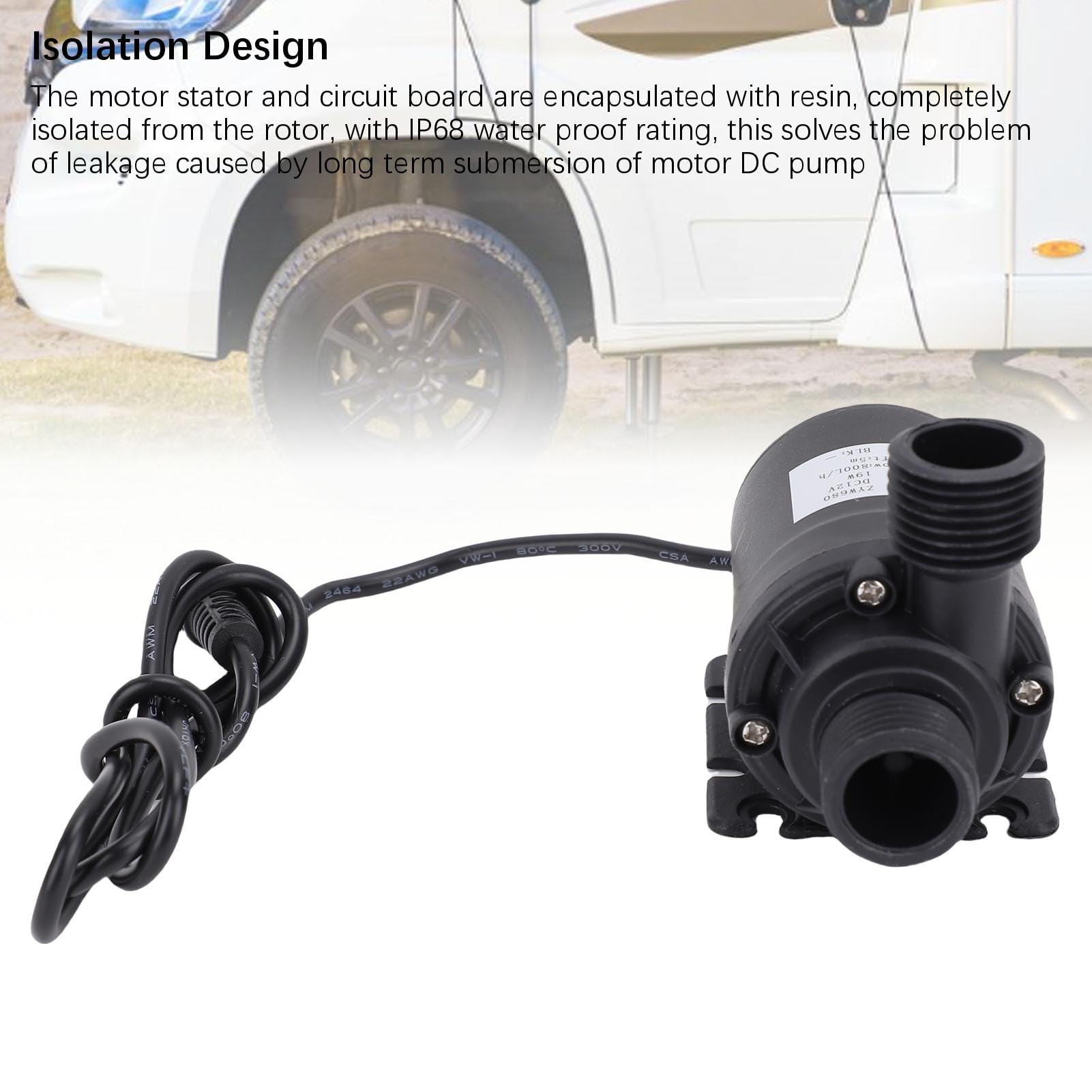 Generic Pompa Dell'acqua con Motore Senza Spazzole DC 12V, Alta Pressione, Silenziosa, 800 L/h, Sollevamento 5 M, per Piscina Solare e Laghetto