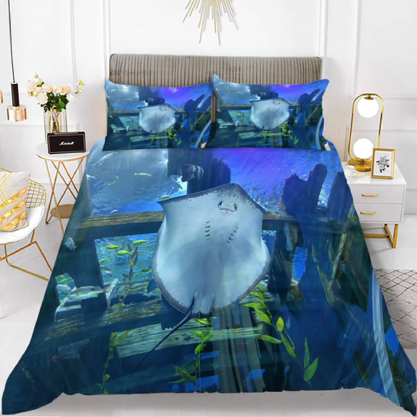 Amazon｜布団カバー ダブル ライトブルーエイ 170x210cm + 2 枕カバー