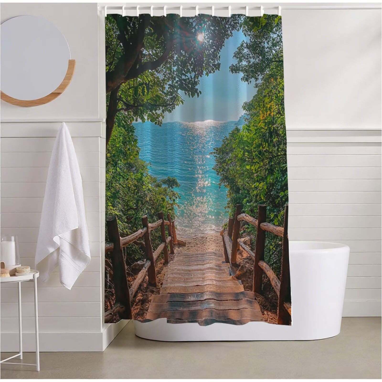 Rideau de douche mer 120 x 200 cm imperméable en polyester pour baignoire avec crochets