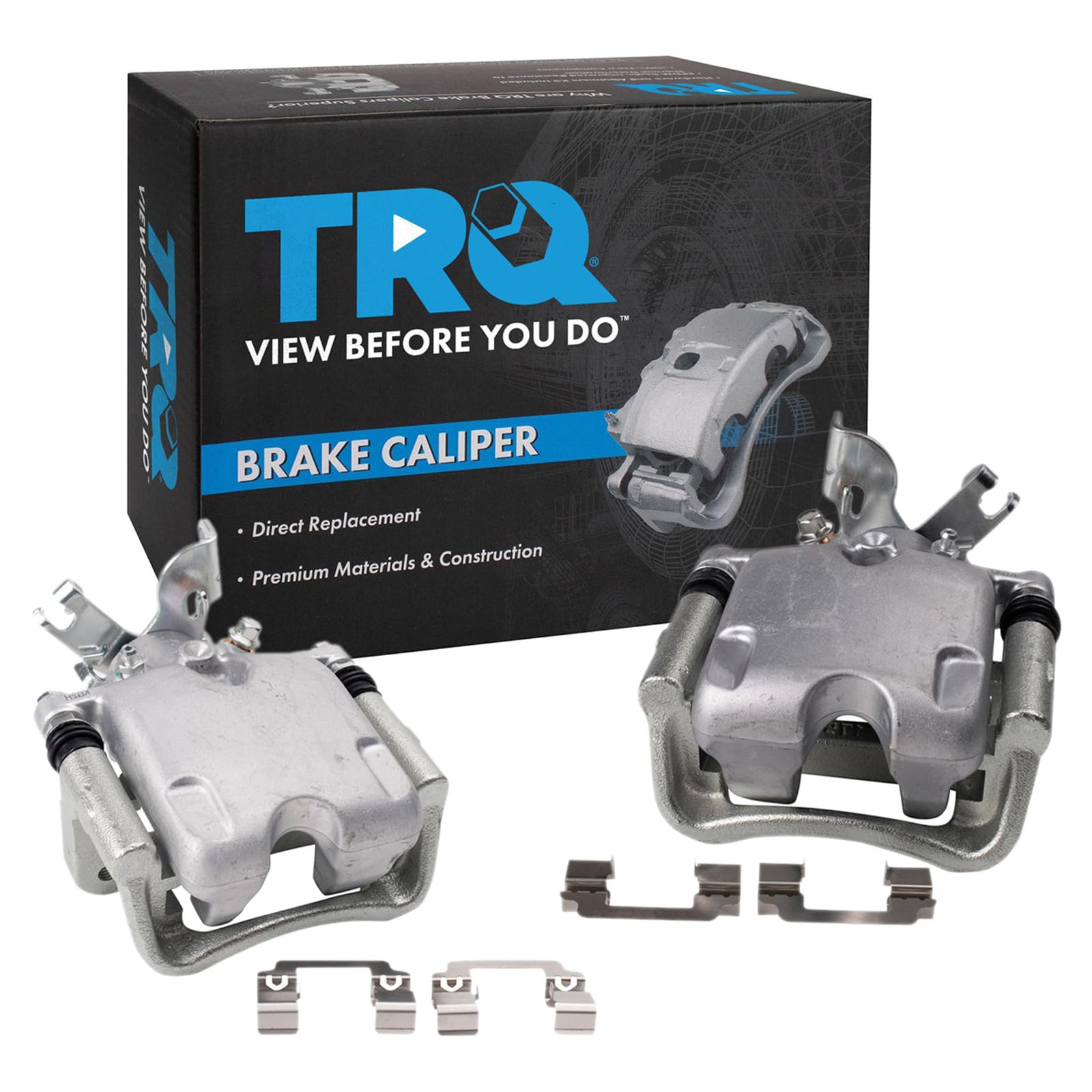 TRQ Rear Brake Caliper Set Zinc Coated Brackets Hardware