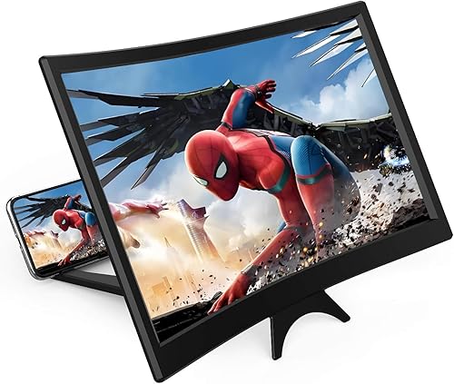 Lupa de pantalla curvada de 14 pulgadas para teléfono celular, proyector de aumento 3D HD para películas, videos y juegos, soporte plegable para