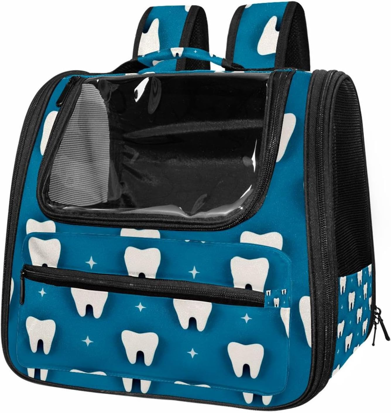 Portable Travel pet Backpack Carrier Hamster Bag Small Dog cat Carrier Breathable Hang Bag, White Teeth on Blue Background (2)