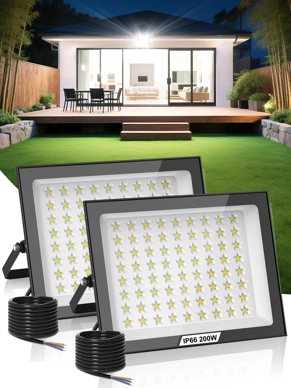 Litglobe Flood Lights Outdoor 200W 2 Pack,20000LM Super Bright LED Floodlight Outdoor,6500K Cool White Security Light,IP66 Waterproof Wall Light for Garden, Garage, Yard, Parking Lot, Warehouse