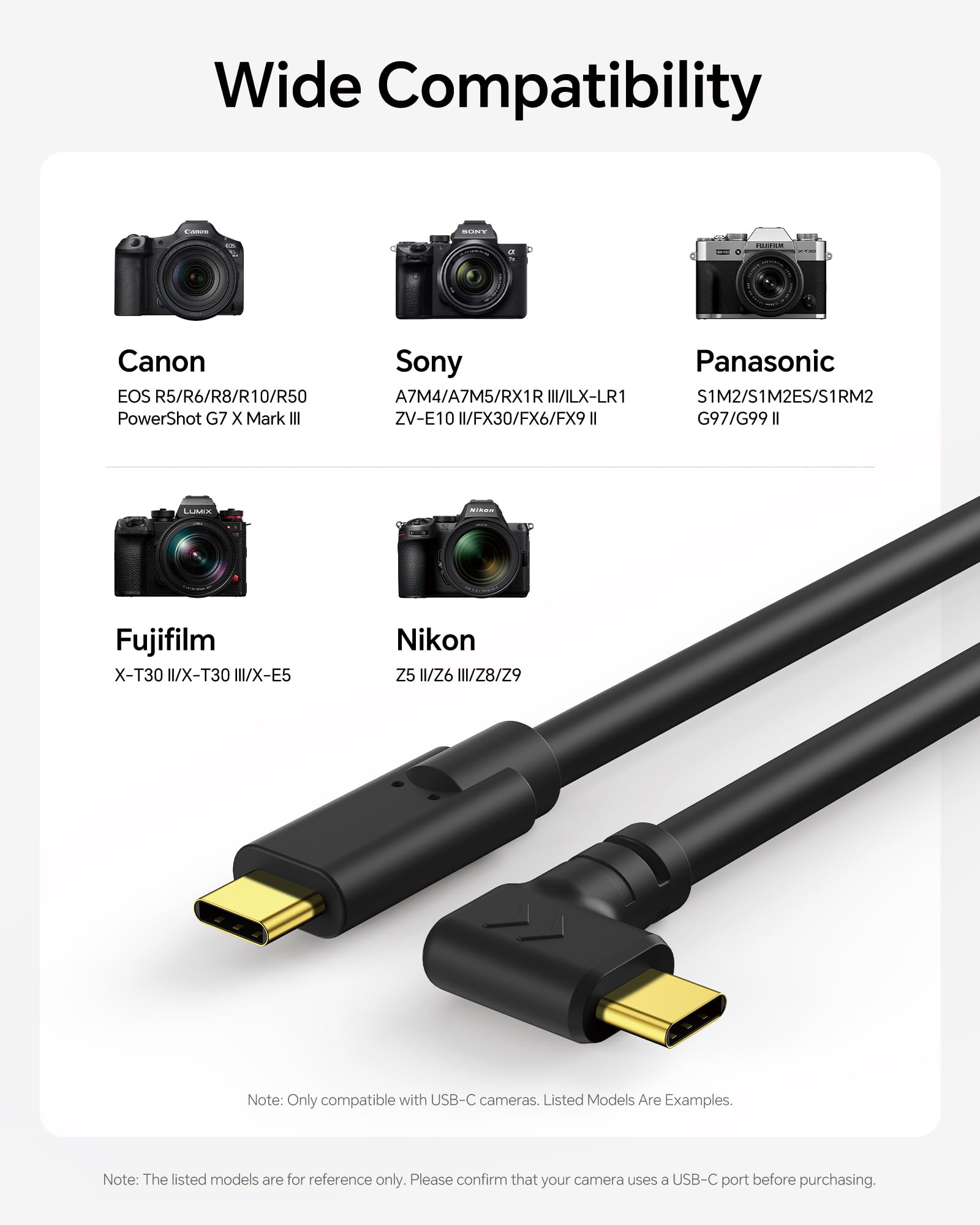 Cavo attivo USB C per fotocamera, cavo di trasferimento dati USB 3.2 Gen 1 5Gbps per live view, angolo di rotazione, nucleo in rame aggiornato, per fotografi, videografi, vlogger e creatori di
