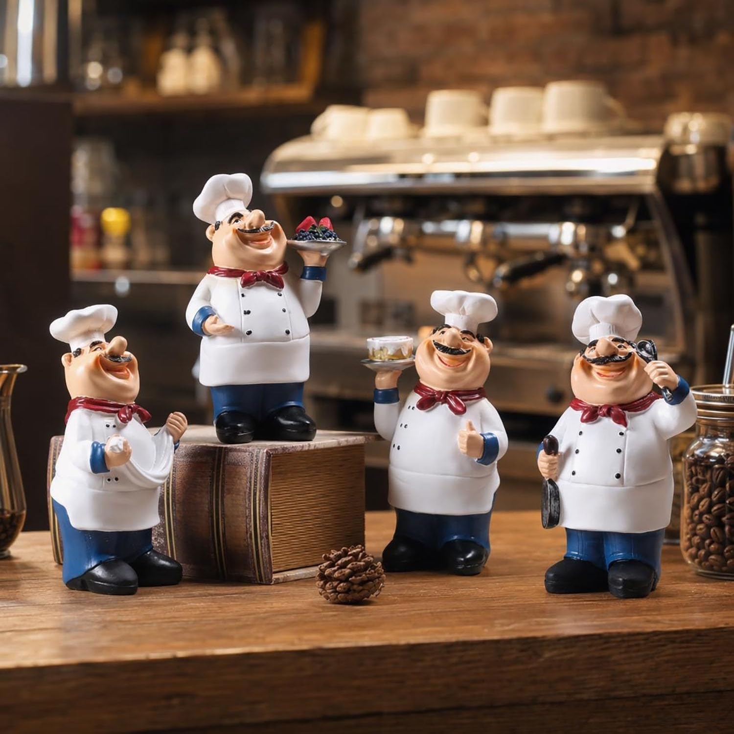 Cute Chubby Chef Resin Figurines Set of 4 Creative American Chef Statue