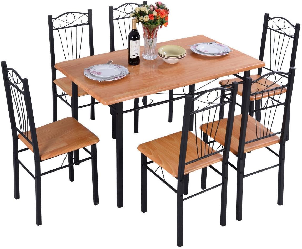 6PCS CHAIR + Steel Frame Dining Set Table and Chairs Kitchen Modern Furniture