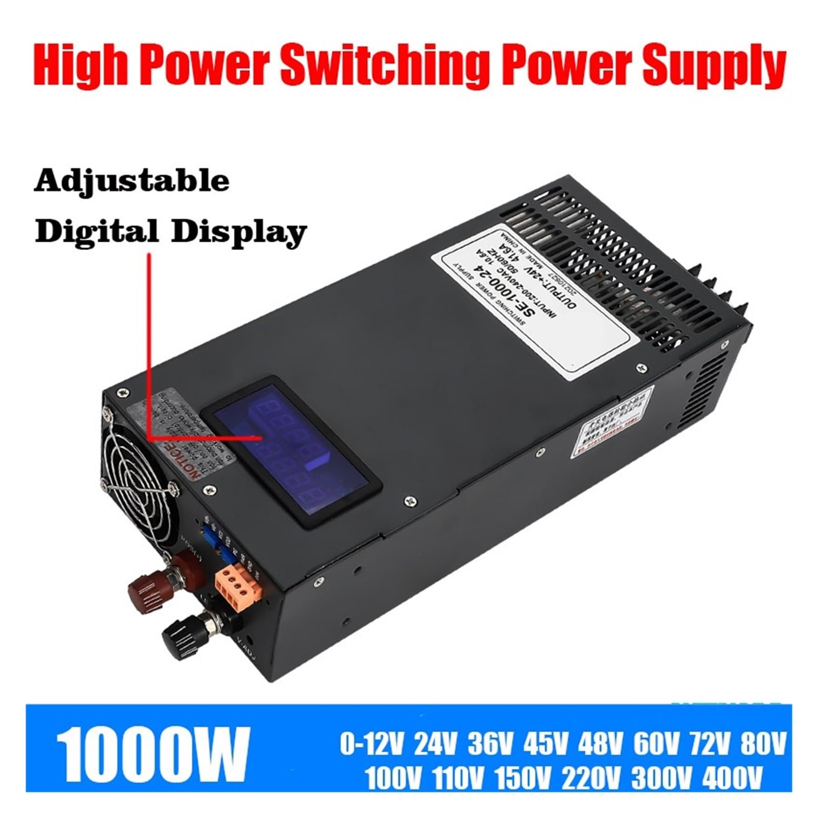 1000 W DC Zasilacz Impulsowy 0-12 V 15 V 24 V 36 V 48 V 60 V 80 V 300 V AC Do DC Cyfrowy Wyświetlacz Regulowany Sterownik Transformatora Wszechstronny i wydajny(0-100V 0-10A)