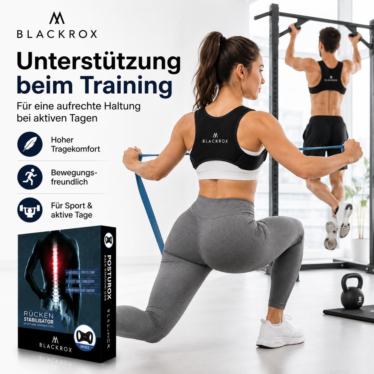 BLACKROX Haltungskorrektur [Vergleichsieger 2026] | Damen & Herren | Rückenstabilisator | Rückenstütze | Effektiv gegen Rückenschmerzen & Buckehaltung | Rücken Geradehalter