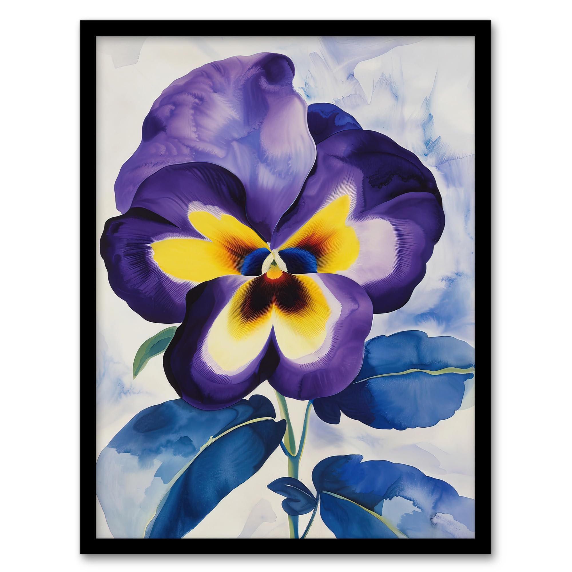 Artery8 Purple Pansy Watercolour Painting Soft Floral Living Room Artwork Framed Wall Art Print A4