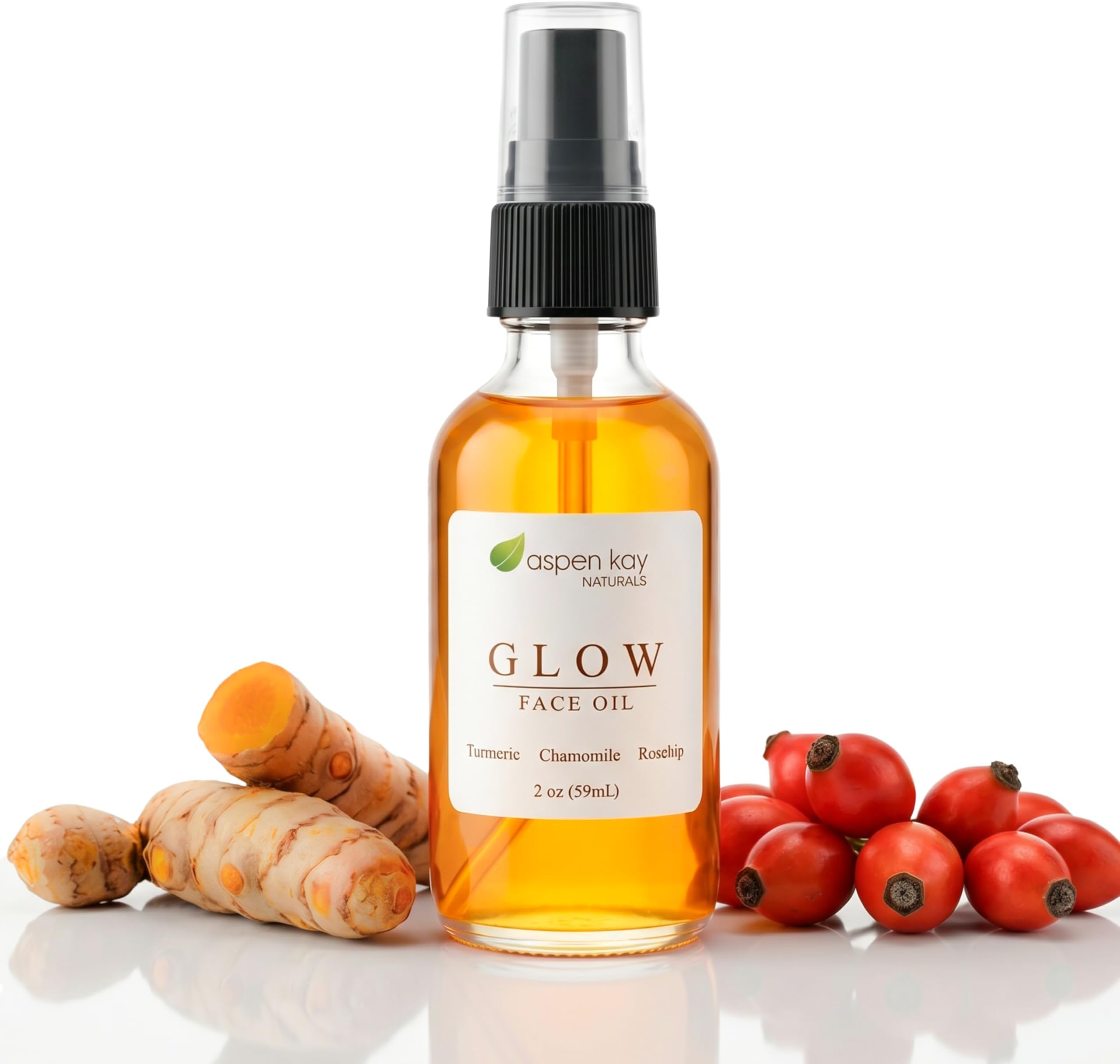 Aspen Kay Naturals Glow - Turmeric & Rosehip Face Oil, Natural & Organic Face Moisturizer with Turmeric, Camellia, Sea Buckthorn and Chamomile - Facial Serum - 2 oz
