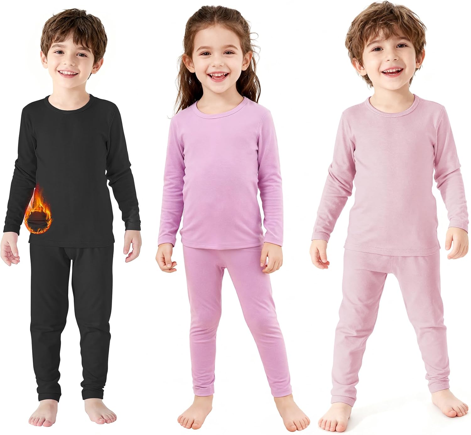 Zando 3 Set Boys Thermal Underwear Set - Fleece Lined Long Johns Winter Base Layer Kids Thermal Top and Bottom for Boys Girls