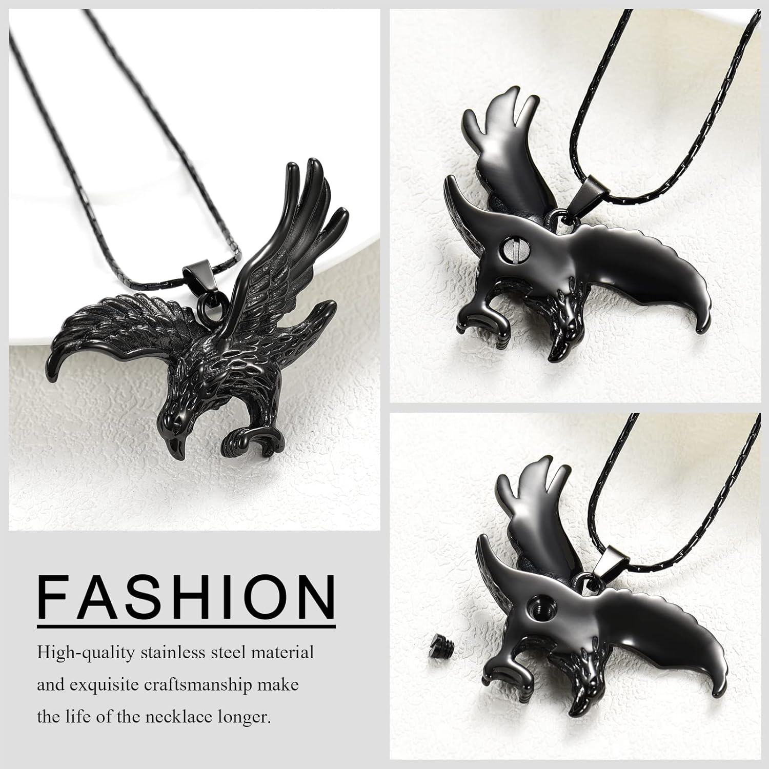 constantlife Cremation Jewelry for Ashes Stainless Steel Eagle Memorial Urn Necklace Keepsake Pendant for Human Pets - Image 3