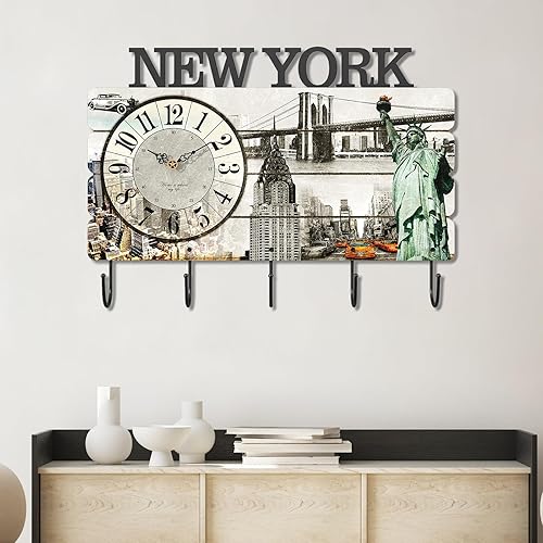 Reloj de pared de granja para decoración de sala de estar, reloj de pared decorativo grande, estilo rústico, reloj de pared silencioso con ganchos