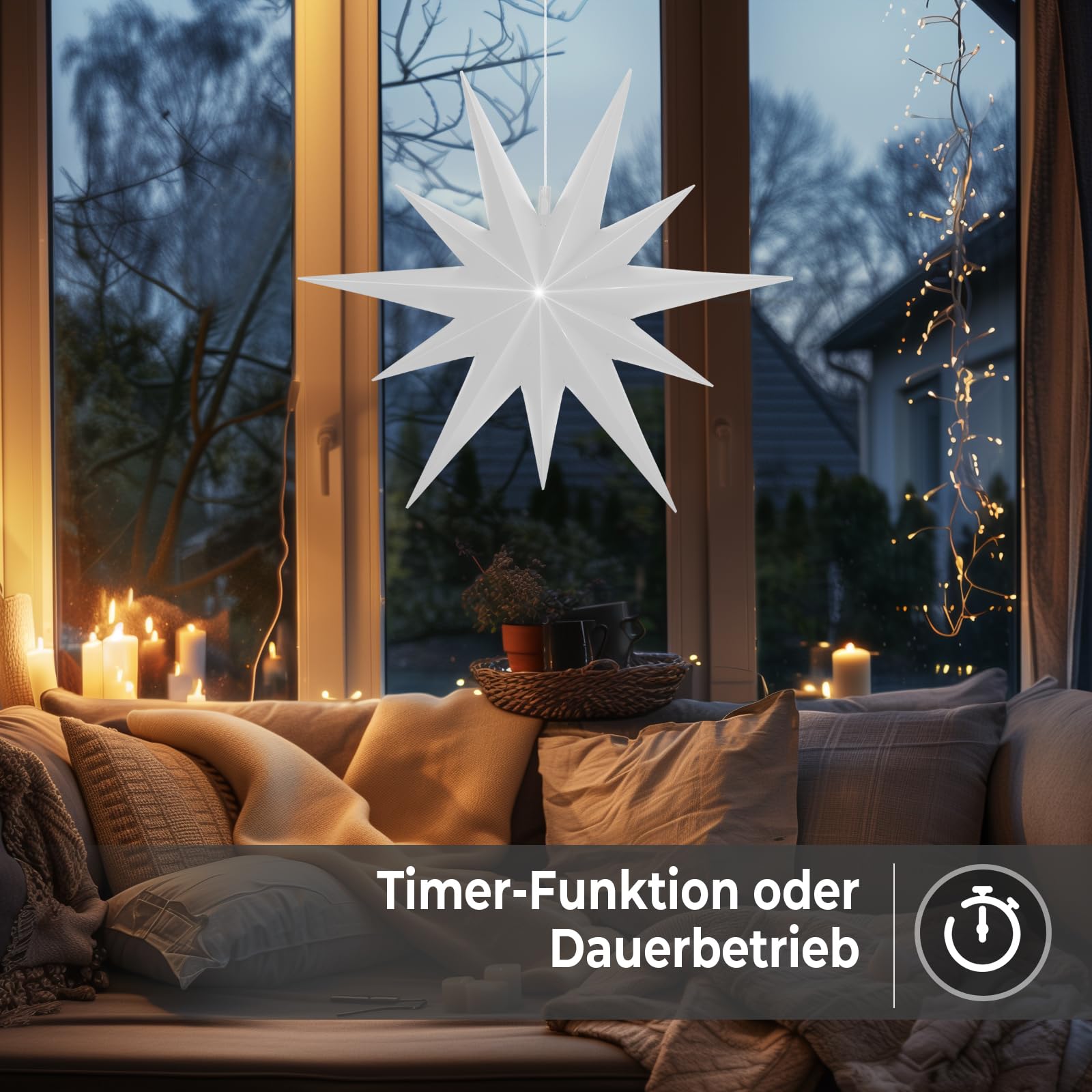 OVILUM Leuchtstern 2D XXL mit LED Beleuchtung | weiß | |Ø 100cm | Stern mit 11 Spitzen | wetterfest | Garten Deko, Wohnzimmer, Weihnachtsdeko | Weihnachtsstern | mit Timer | 7,5m Kabel