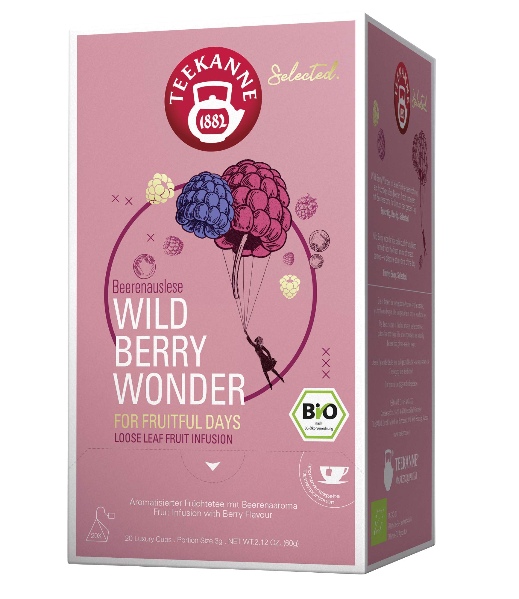Teekanne Selected Wild Berry Biotee mit Cup Pyramidenbeutel 60g / 4er Pack