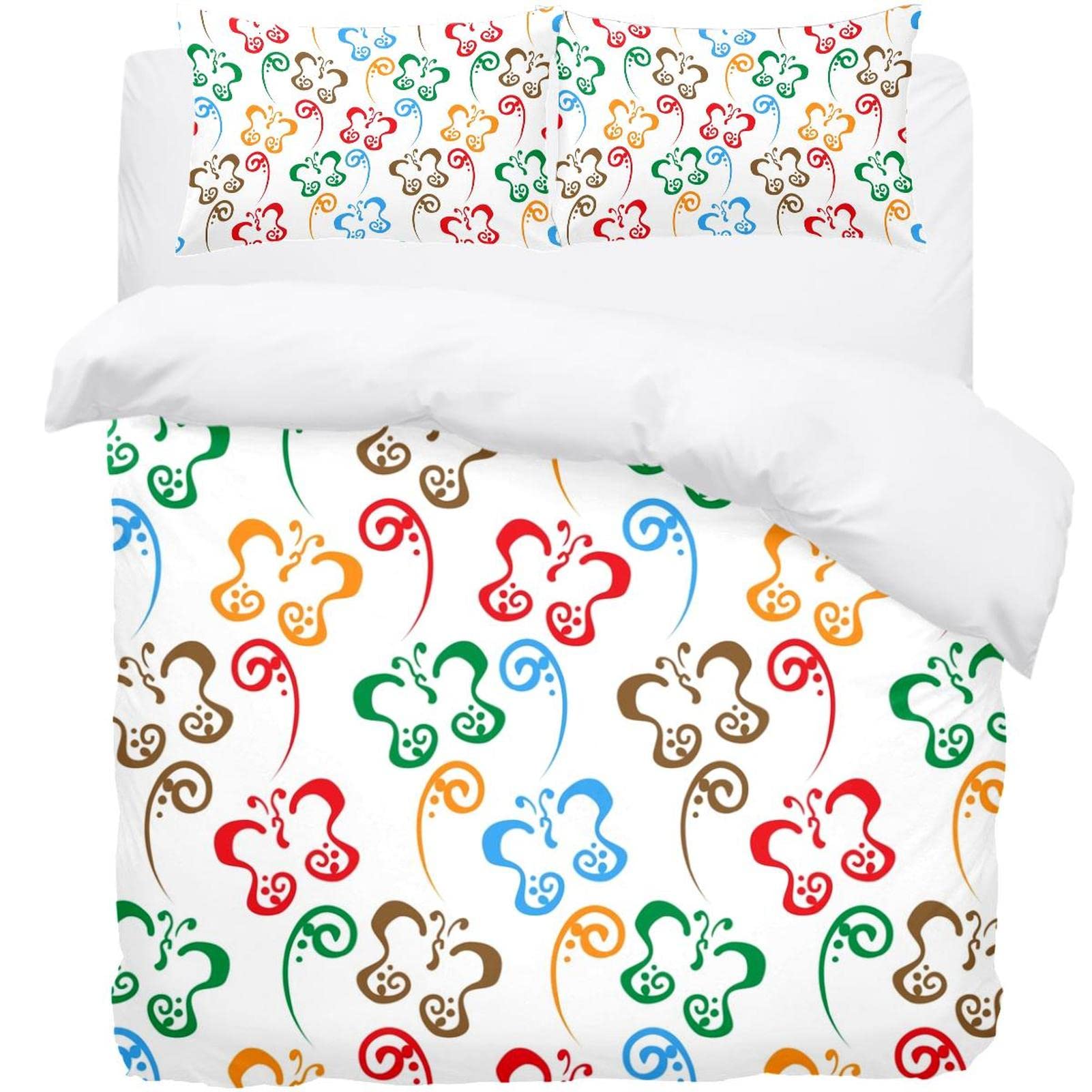 Housse de couette et 2 taies d\'oreiller motif papillon pour grand lit double