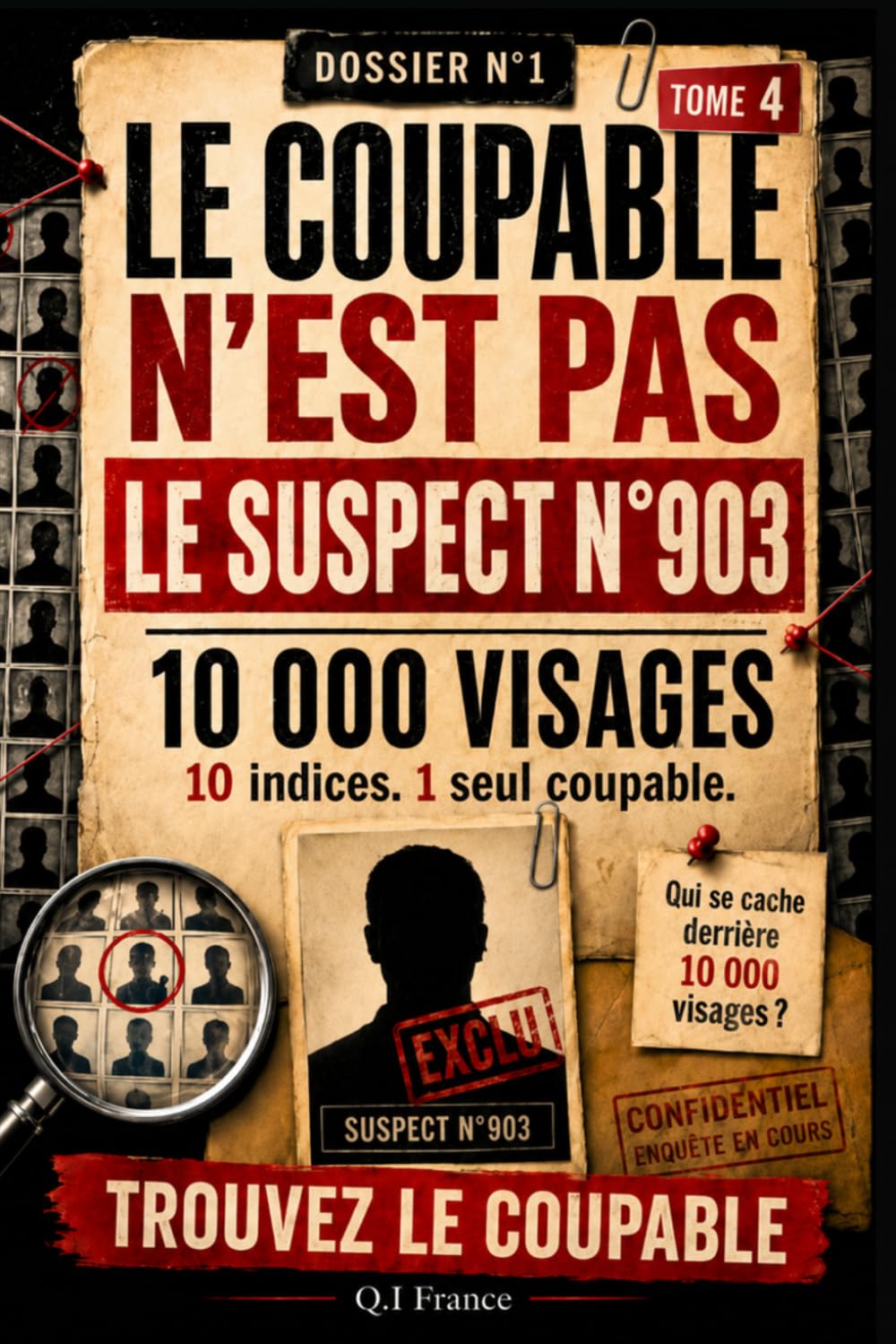 10 000 Visages – Tome 4: 10 indices, 1 seul coupable – Livre-jeu d’enquête criminelle visuelle pour adultes avec suspects, observation, logique et déduction