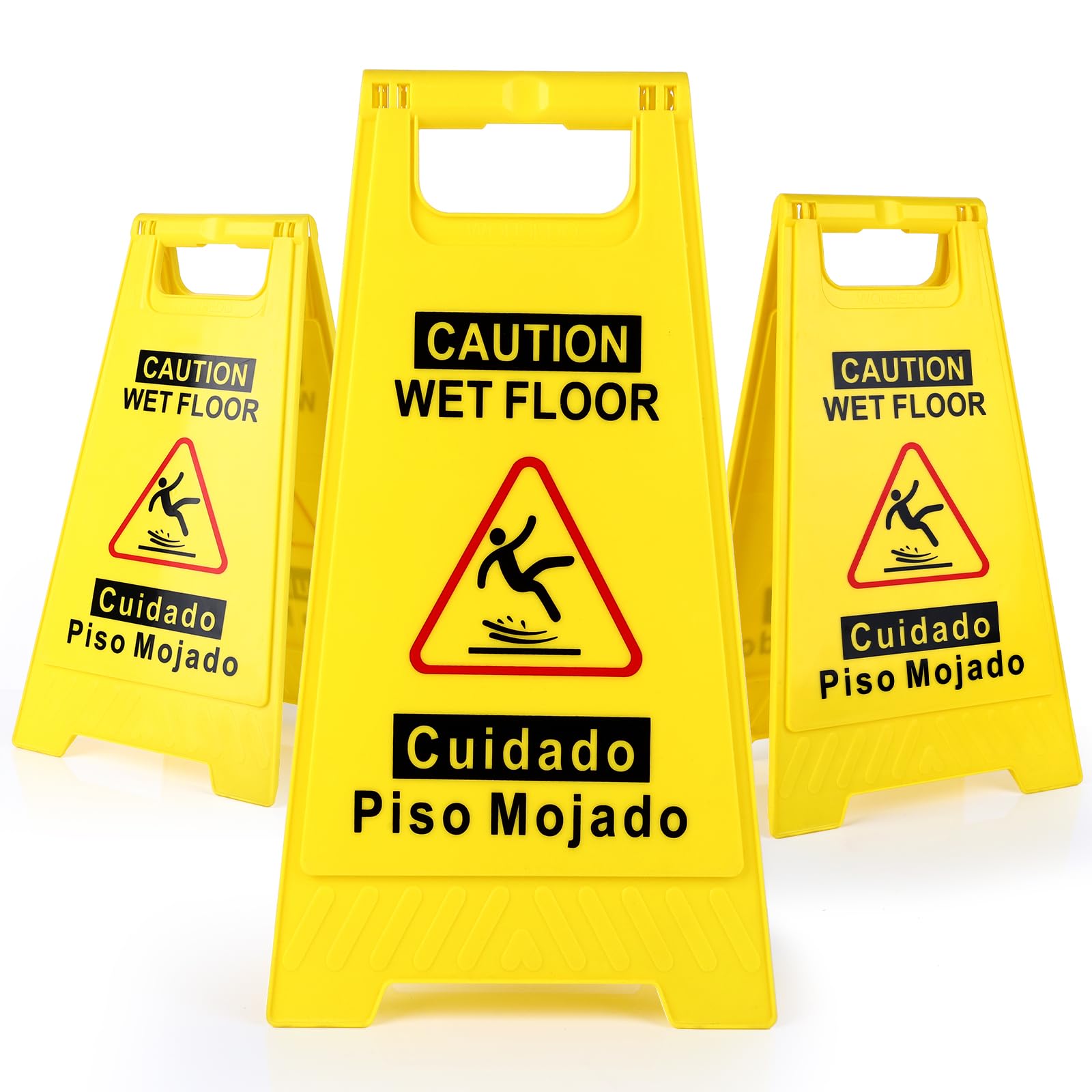 WOUSEDO 2-Pack Caution Wet Floor Sign,17.5" Height,Bright Yellow Double-Sided Folding A-Shaped Frame Design, Bilingual Caution Message — Amazon image 12