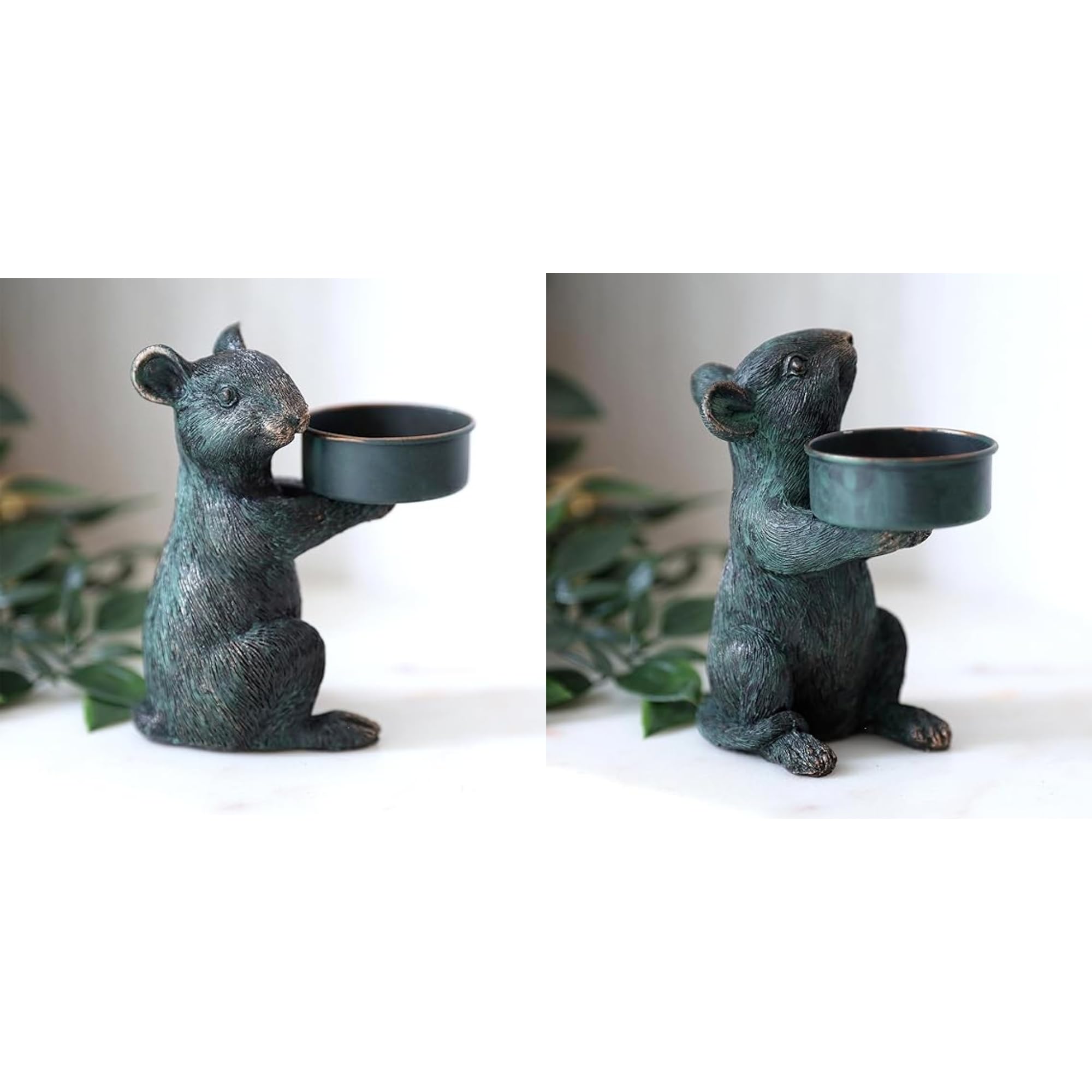 Fyne-Finds Bronze Resin Mouse Tealight Holder Antique Mice Tealight Holder Shelf Sitter Tabletop Ornament Home Garden Sculpture Gift (2 Piece Face Down)