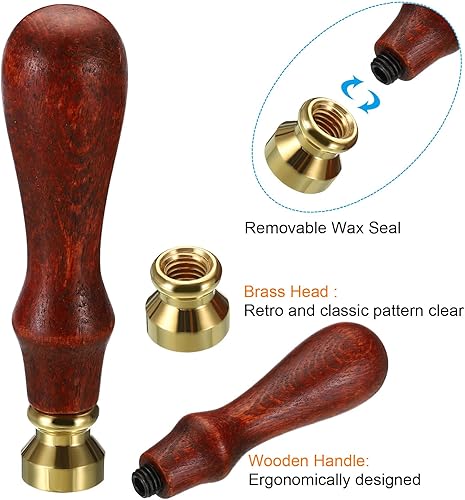 Miniatura 10 de PATIKIL Sello redondo de cera en blanco de 1.181 in, cabeza de latón extraíble sin tallar mango de madera retro para invitación de sobre, embalaje