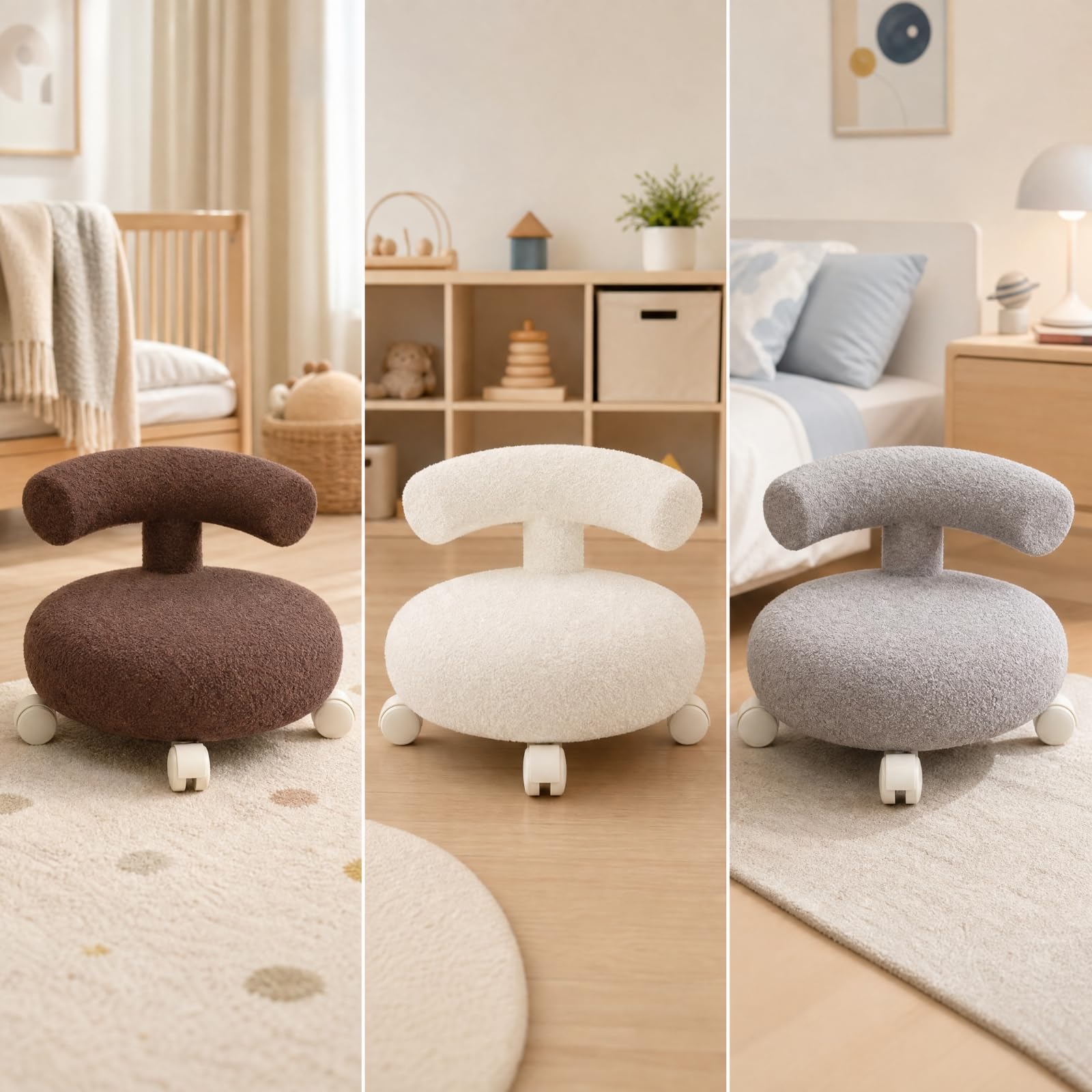 Qianly Sgabello con Struttura in Seduta Rotonda Imbottito Sgabello con Ruote Morbido Sedia Girevole per Ludica, Camera da Letto,