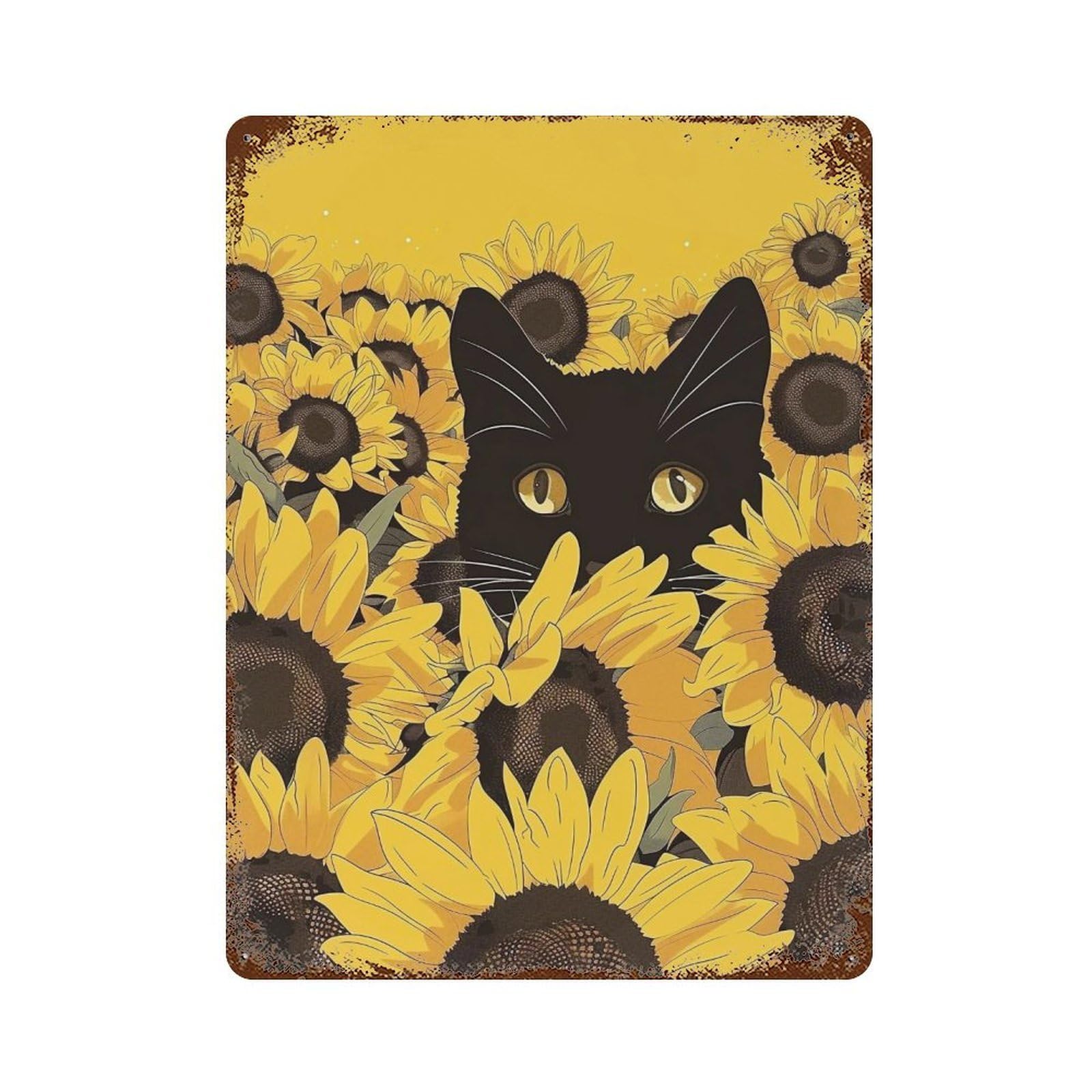 YHGERTKU Feline in Bloom 03 Wall Art Retro Iron Vintage Metal Tin Sign Poster Modern Decor for Living Rooms Gift 40x30cm