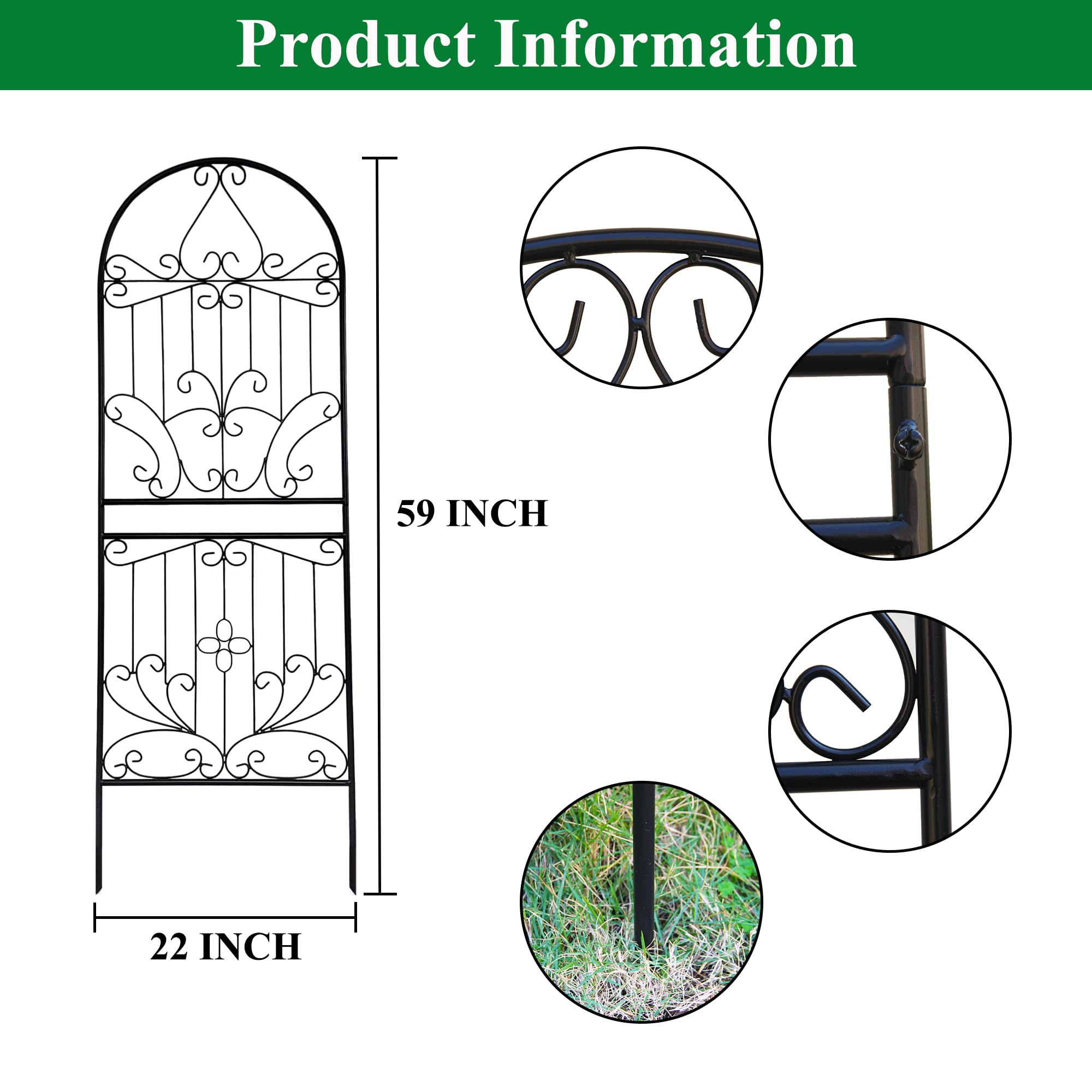 GARDEN 1 x kratka ogrodowa do pnączy i roślin pnących na świeżym powietrzu, 150 cm x 56 cm x 1,3 cm, czarna kratka ogrodowa do pnących roślin pnących na świeżym powietrzu, do róż