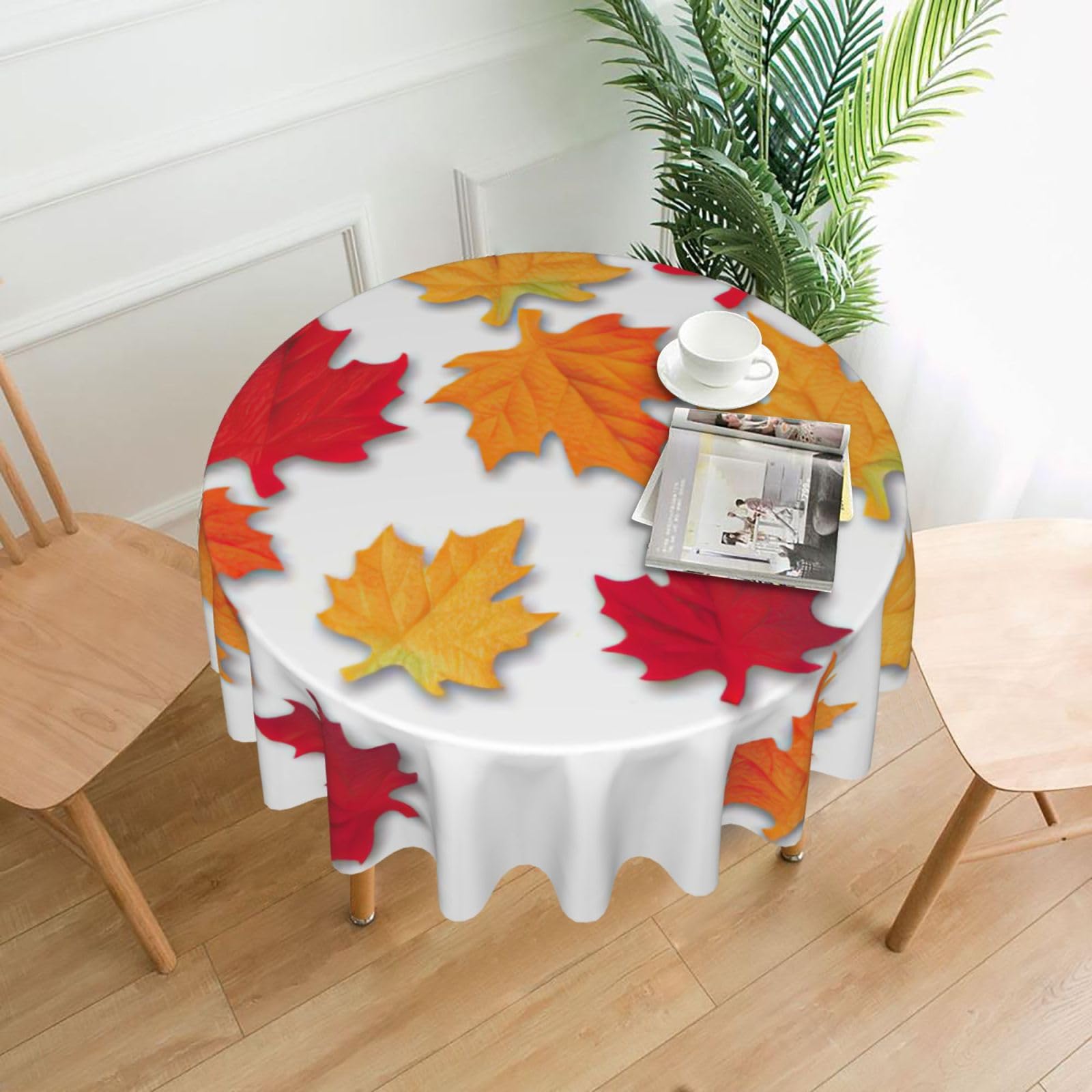 Zcmkjlg Autumn leaves Print Quick Ship Round Tablecloth 60in Polyester Washable Cover for Dining Room