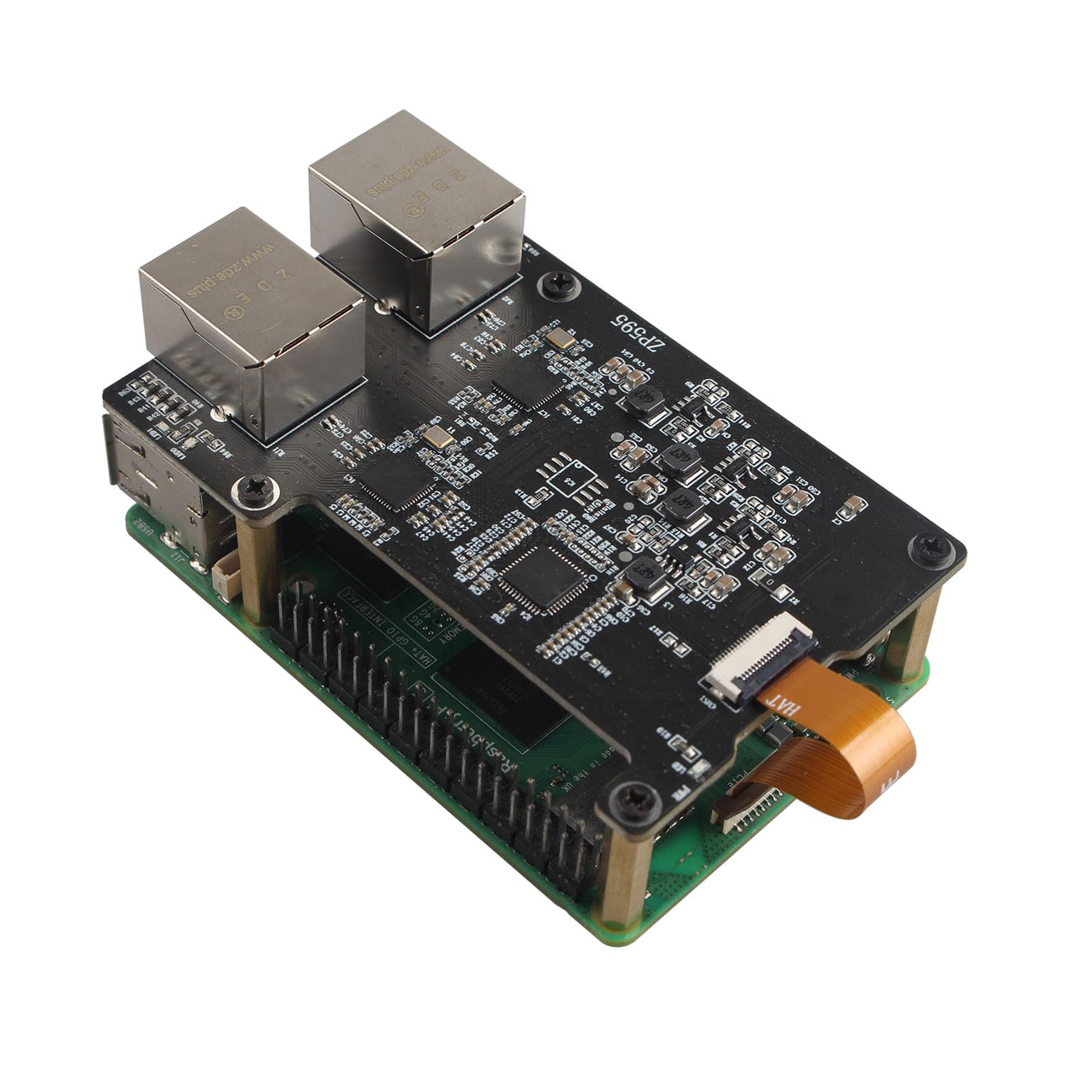 ZDE ZP595 PCIe to Dual 2.5G Ethernet Port HAT Expansion Board 2.5GB 2.5GBE with ZC506 Aluminum Case for Raspberry Pi 5 2GB 4GB 8GB 16GB