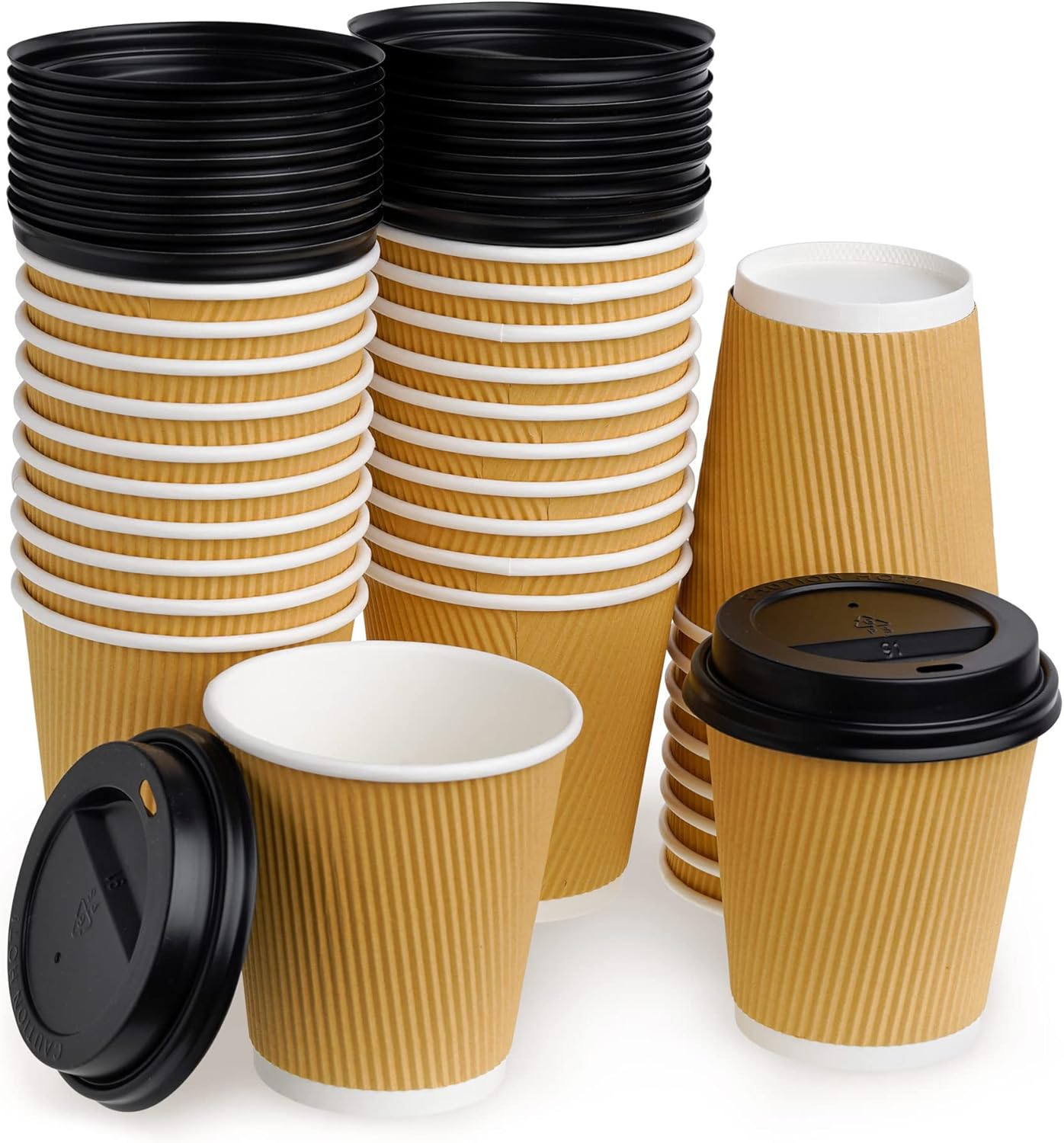 STACKABLES 30 Pack Triple Wall 10oz Disposable Paper Cups with Lids