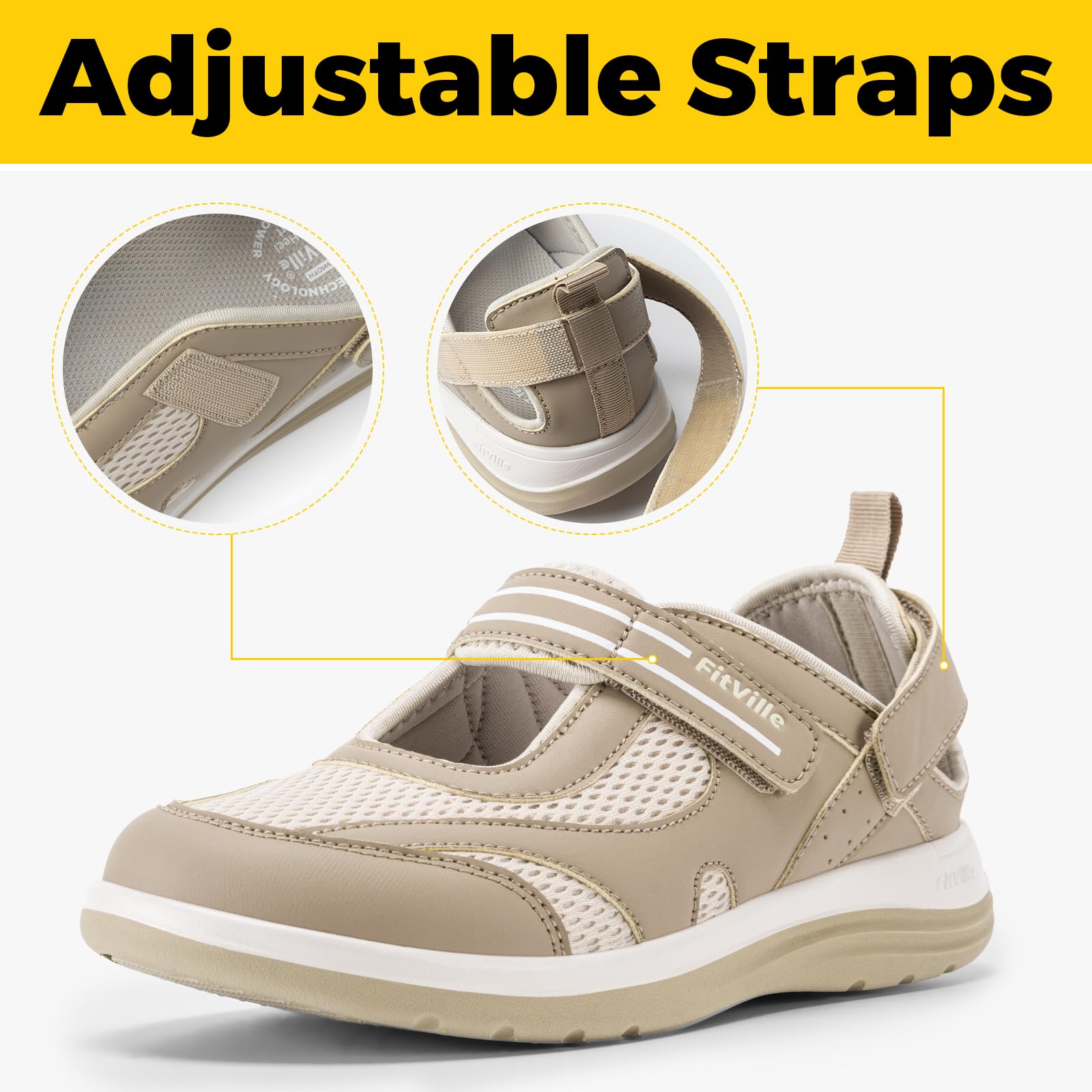 FitVille Scarpe Donna per Piedi Larghi Sandali Comodi e Traspiranti Scarpe da Passeggio con Supporto dell'Arco Plantare