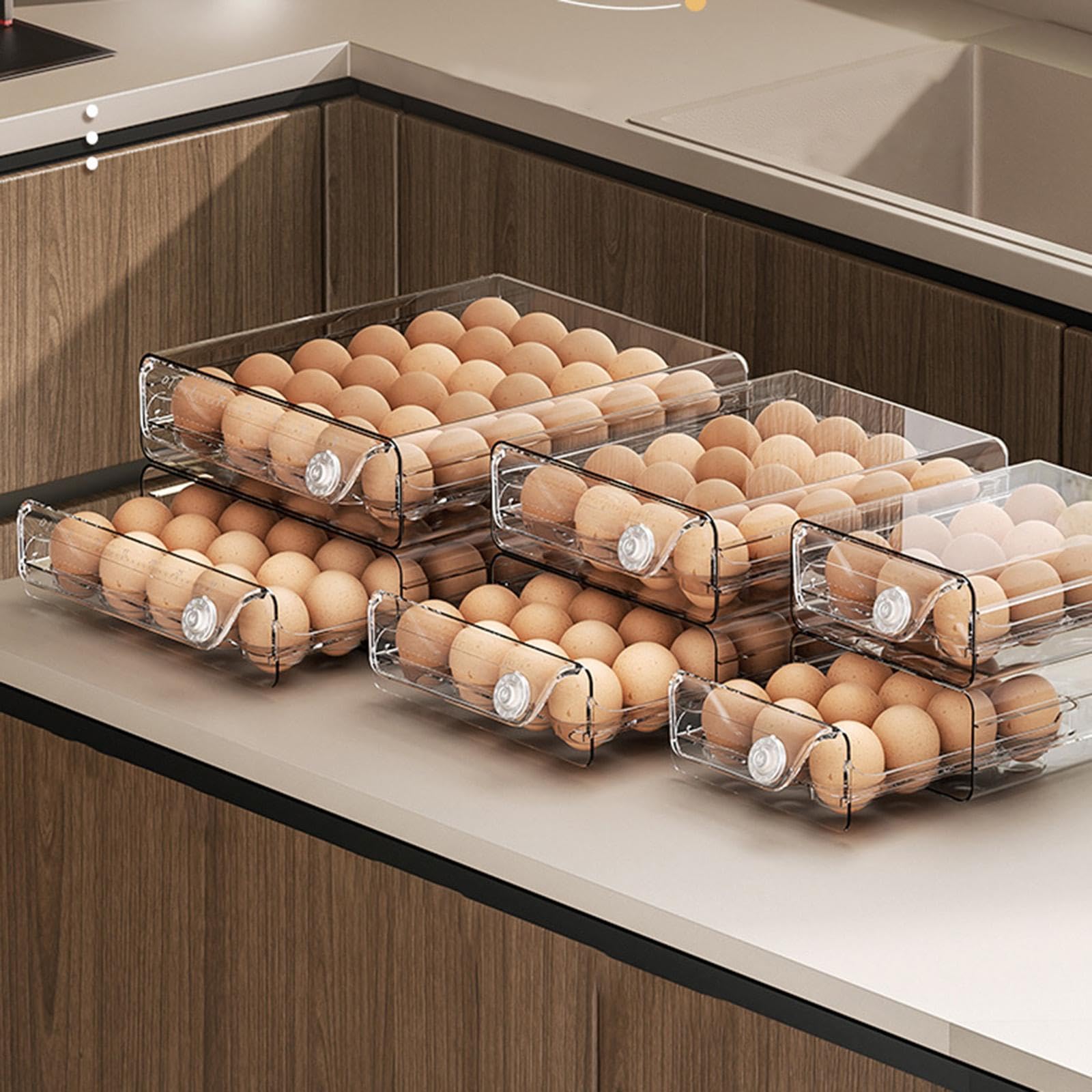 Juego de 2 bandejas organizadoras de huevos para nevera, armario de refrigerador, 20 rejillas
