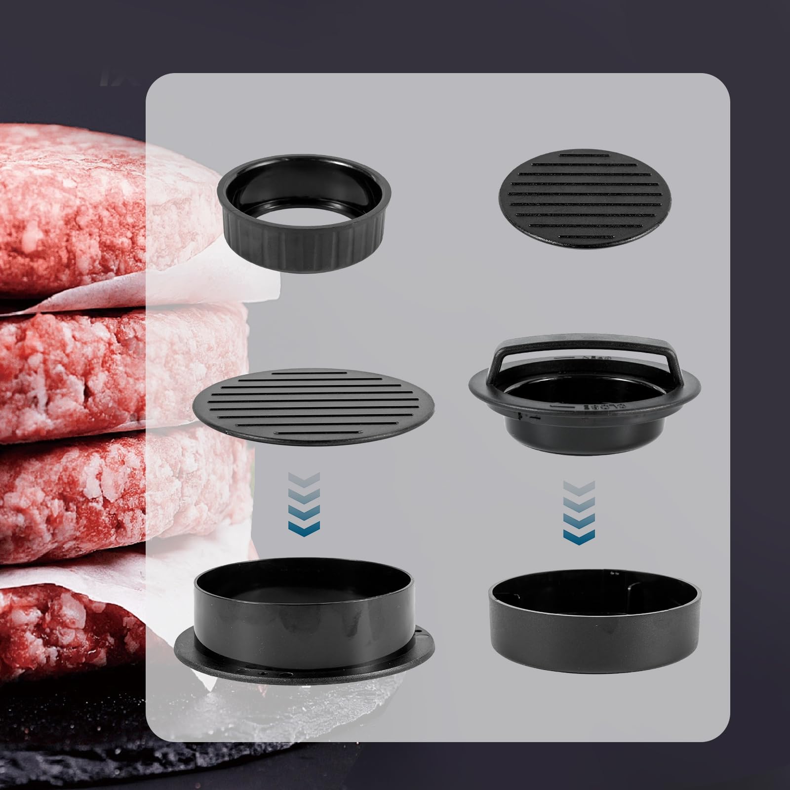 Burger Maker, Slider Burger Press 3-in-1 Non-Stick Stuffed Hamburger Patty Maker for Home Cooks and Burger Lovers, Includes 100 Silicone Sheets