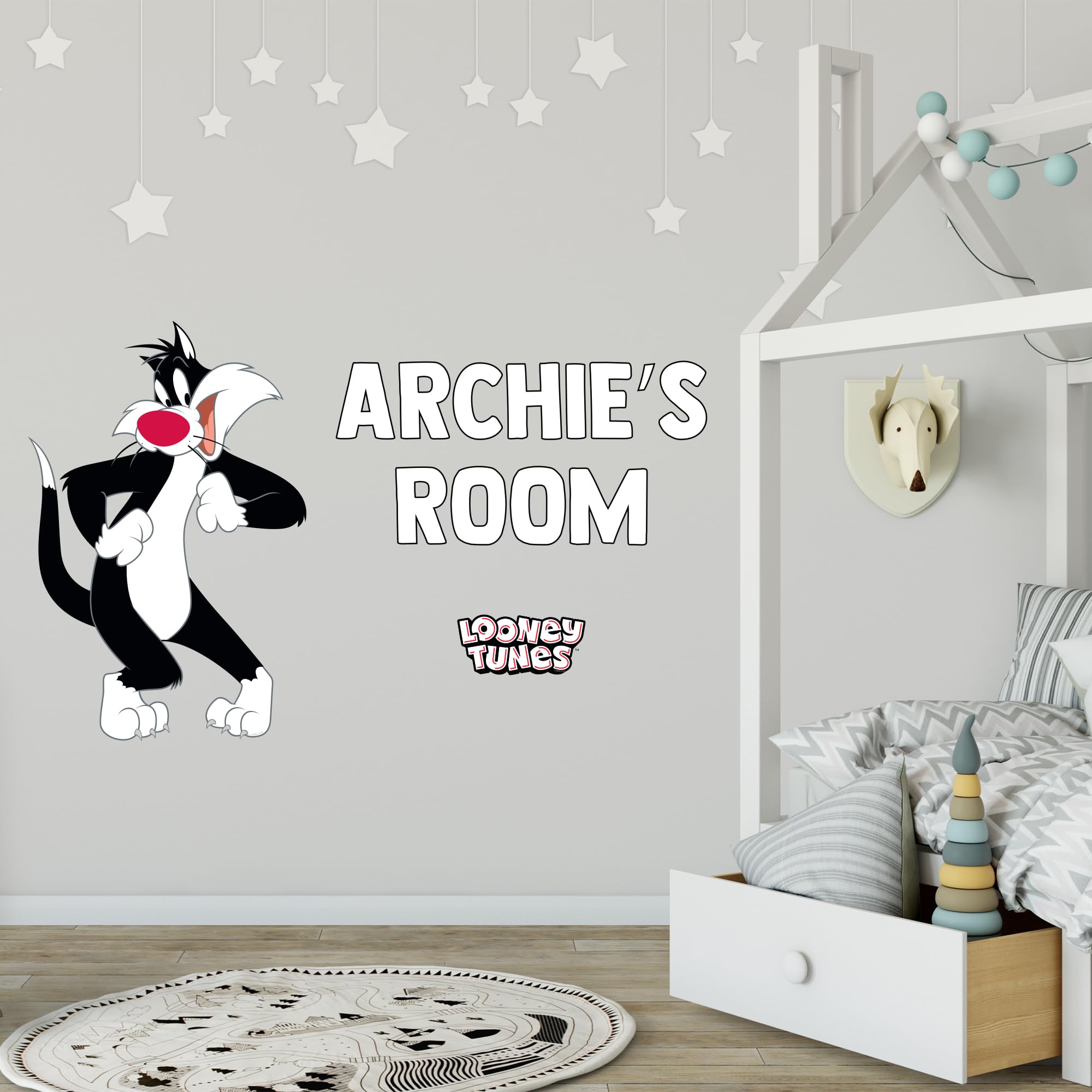 Looney Tunes Wall Sticker - Sylvester and Personalised Name Wall Decal Art (90cm Width x 65cm Height)