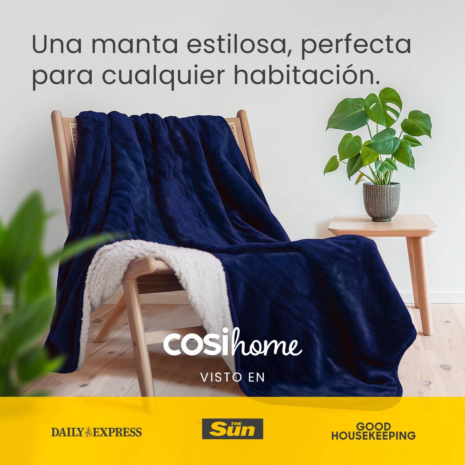 Cosi Home Manta Electrica Grande 180 x 130cm 10 Niveles de Calor, Forro Polar y Sherpa Lavables en Lavadora,Control Digital, Temporizador 10h – Manta Sofa. Azul Marino