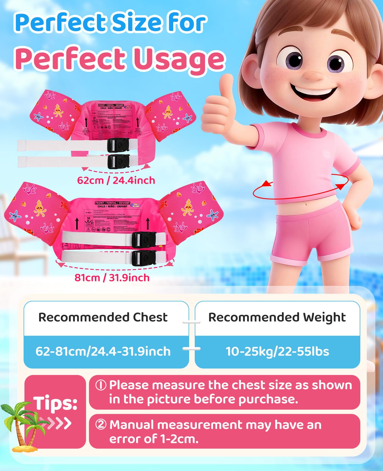 HeySplash Kinder Schwimmflügel, Schwimm Weste für 9-22/15-30 kg Kinder, Kinder Pool Schwimmwesten mit Pfeife, Verstellbare Träger, Doppelschnalle, Schwimmtrainer, Schwimmen Lernen