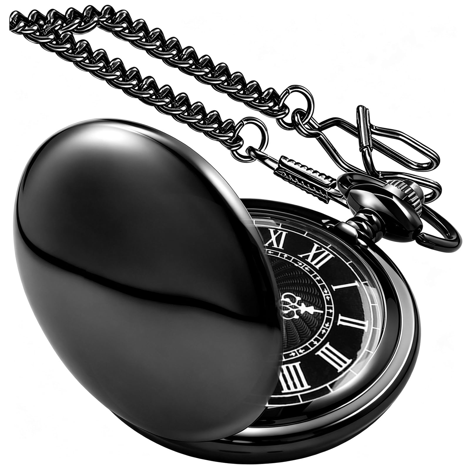 Smooth Pocket Watch Alloy Steel Quartz Roman/Arabic Numerals with 37cm Chain for Father's Day Xmas Best Gifts