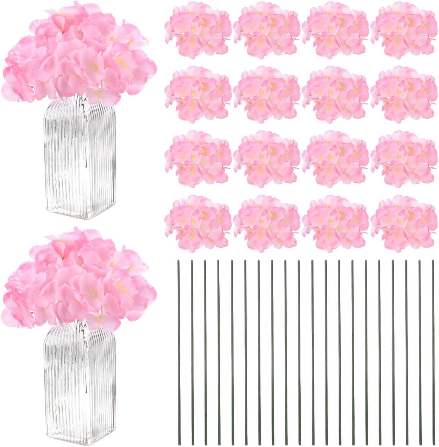 M METERXITY 40-Pack Silk Hydrangea Flowers, Artificial Flowers Heads with 40pcs Stems, Full Hydrangea Flowers for Home Decor/Wedding/Christmas/DIY/Party/Garden [Gradient Dark Pink]