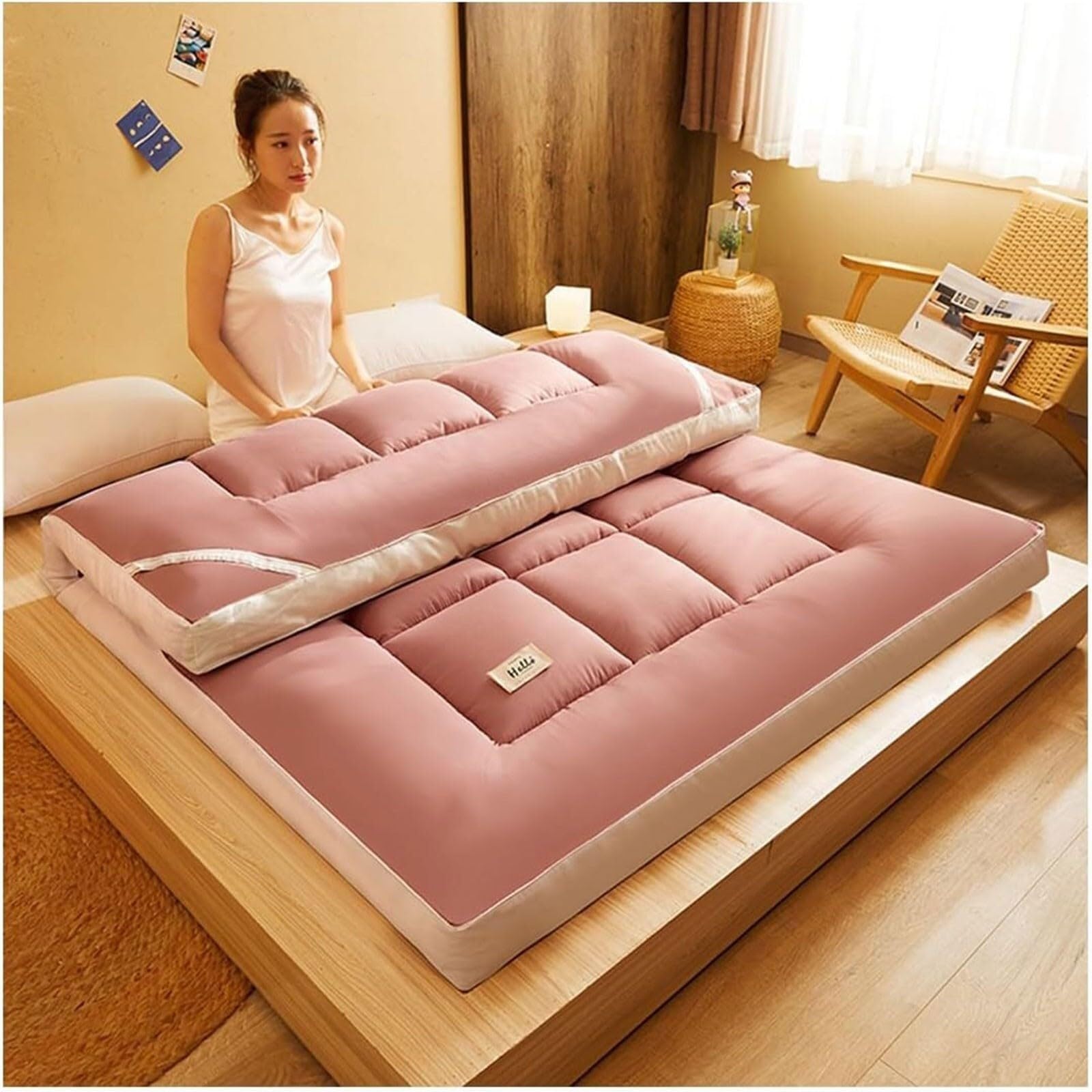 Matelas futon pliable portable pour dortoir, simple, double, enroulable, pour canapé, sol, oreiller, lit, 180 x 200 cm