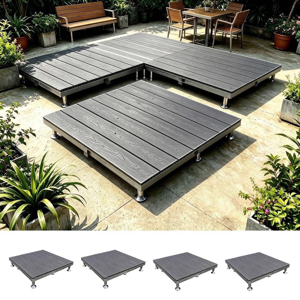 4 PCS Plataforma Terraza Modular Elevada Resistente A La Intemperie WPC