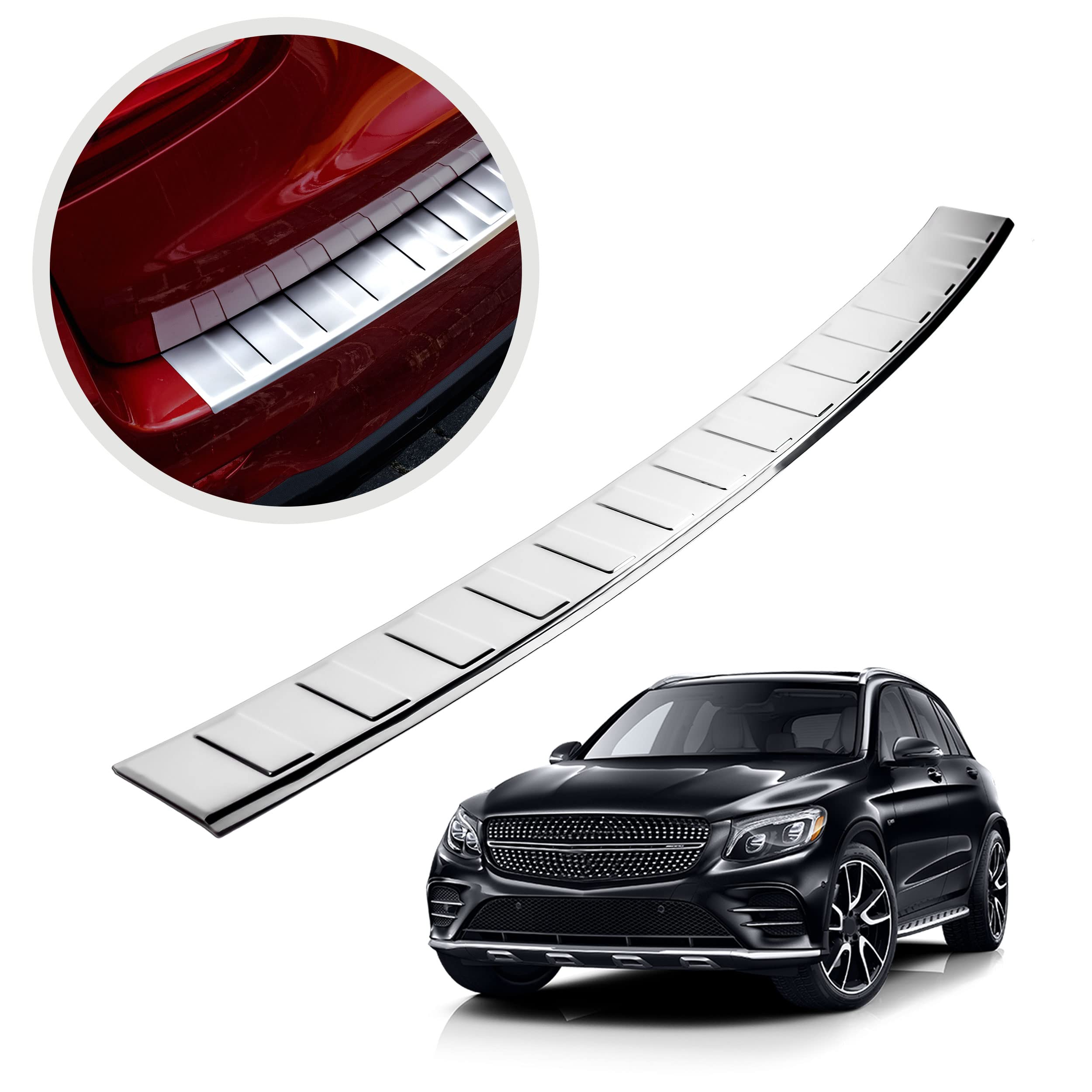 CHROMEMASTER | Ladekantenschutz Stoßstangenschutz | Kompatibel mit Mercedes GLC X253 2015-2022 | Edelstahl Poliert/Chrom | Lackschutzleiste Sichert den Heckstoßfänger vor Kratzern